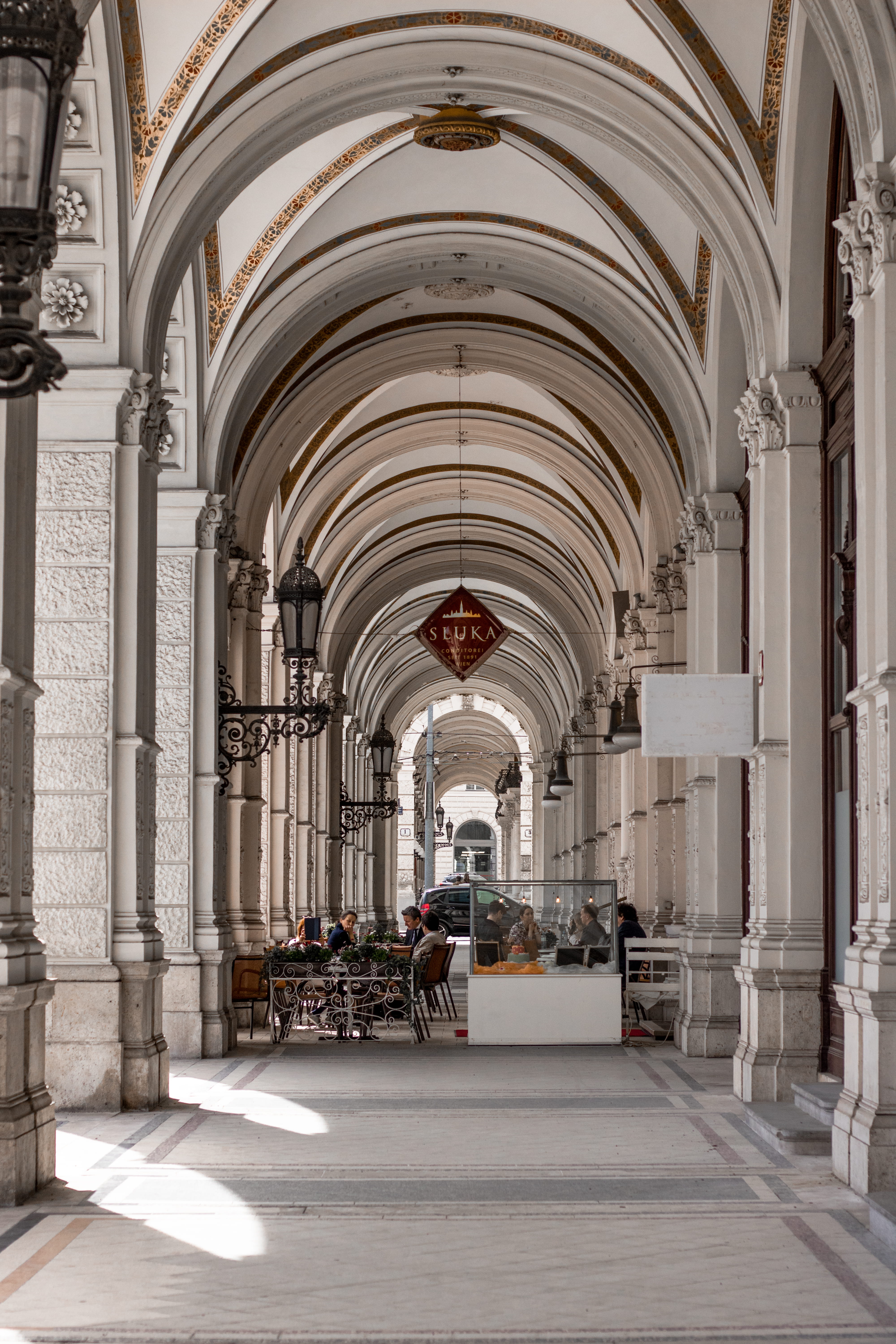 light, built structure, resturant, sun, arched, building, vienna, flooring, travel, corridor, austria, direction, eating, arcade, place of worship, holiday, Phone HD Wallpaper