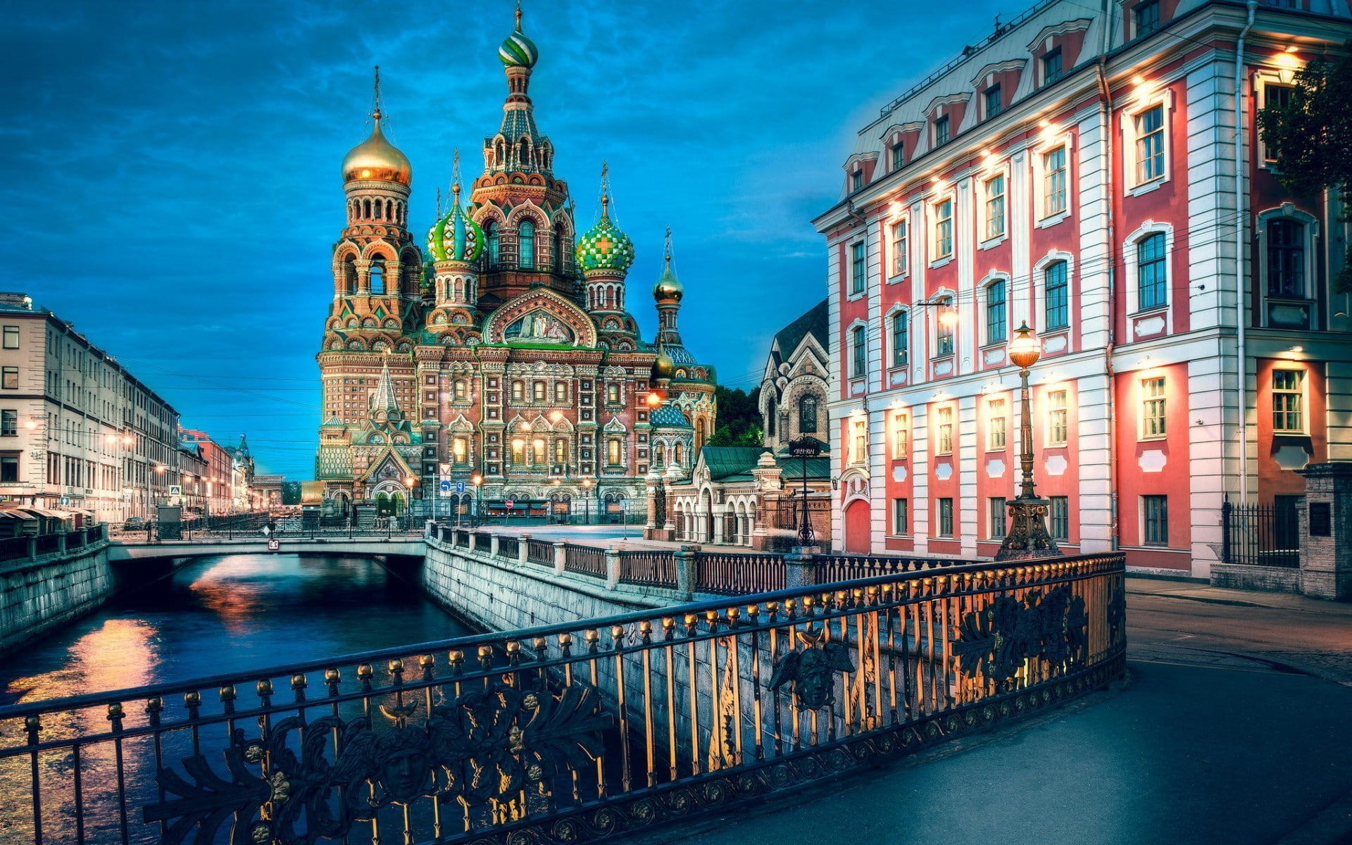 river, passenger craft, illuminated, outdoors, building, travel destinations, cityscape building bridge river church of the savior on blood st_ petersburg russia, HD Wallpaper