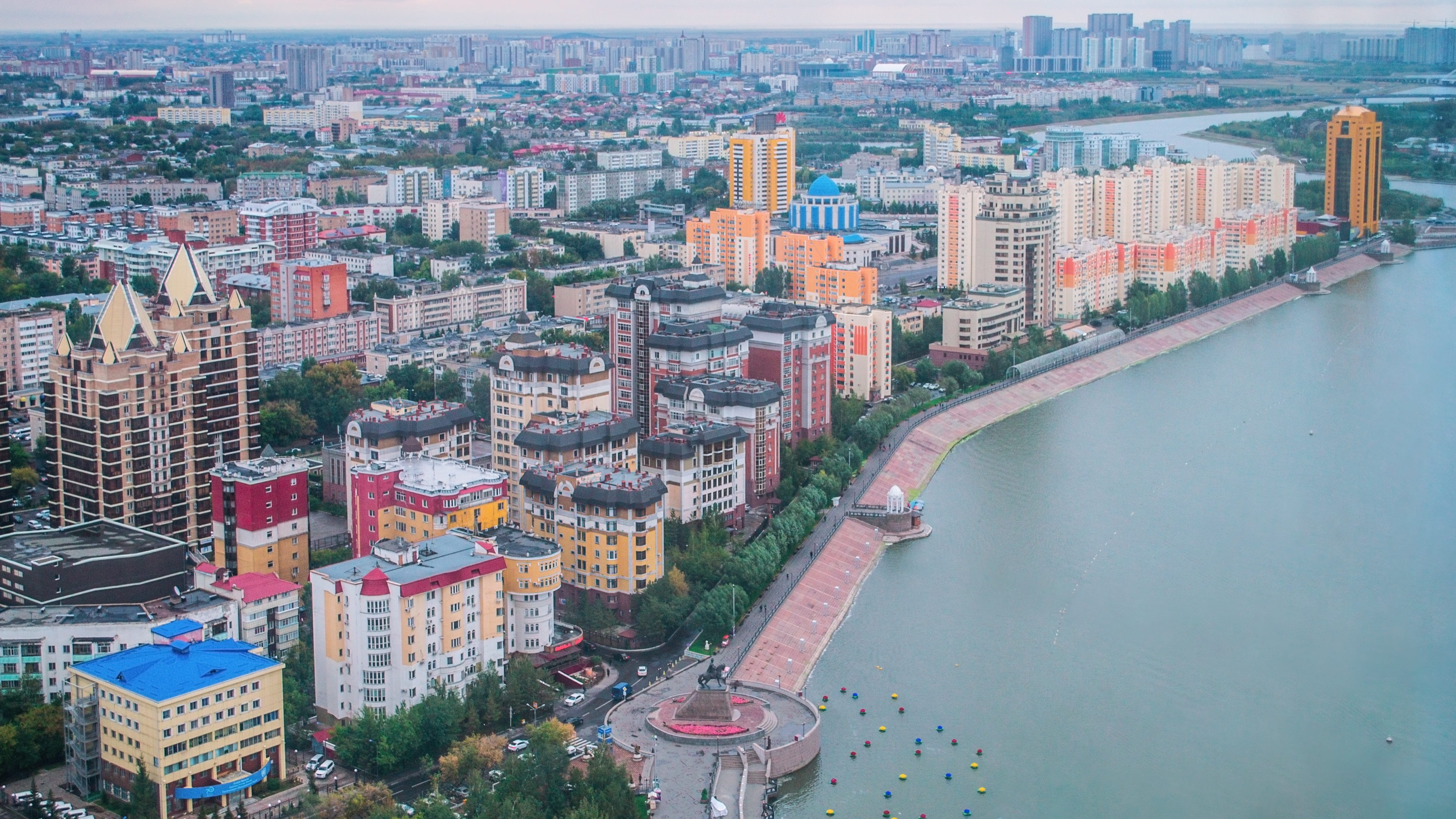travel, architecture, horizon, capital, kazakhstan, travel destinations, astana, history, water, bird flight, residential district, toskin, quay, building, HD Wallpaper