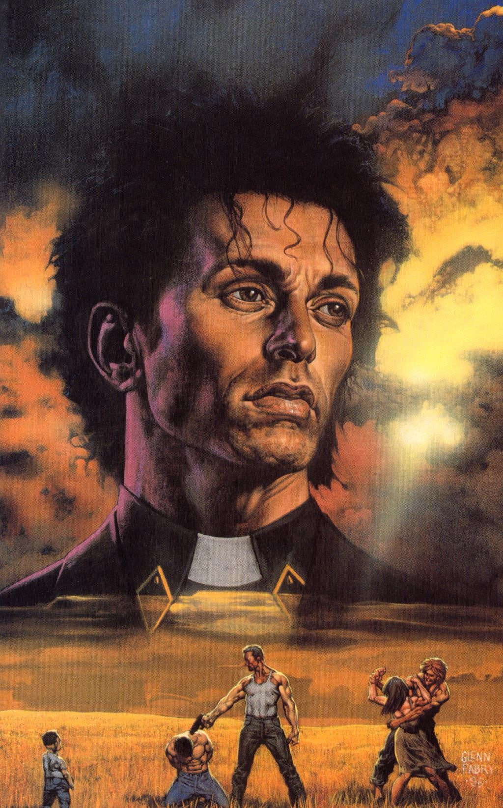 outdoors, fantasy, paint, Preacher, mystery, aggression, Steve Dillon, front view, sky, government, weapon, serious, evil, looking at camera, males, Garth Ennis, Phone HD Wallpaper