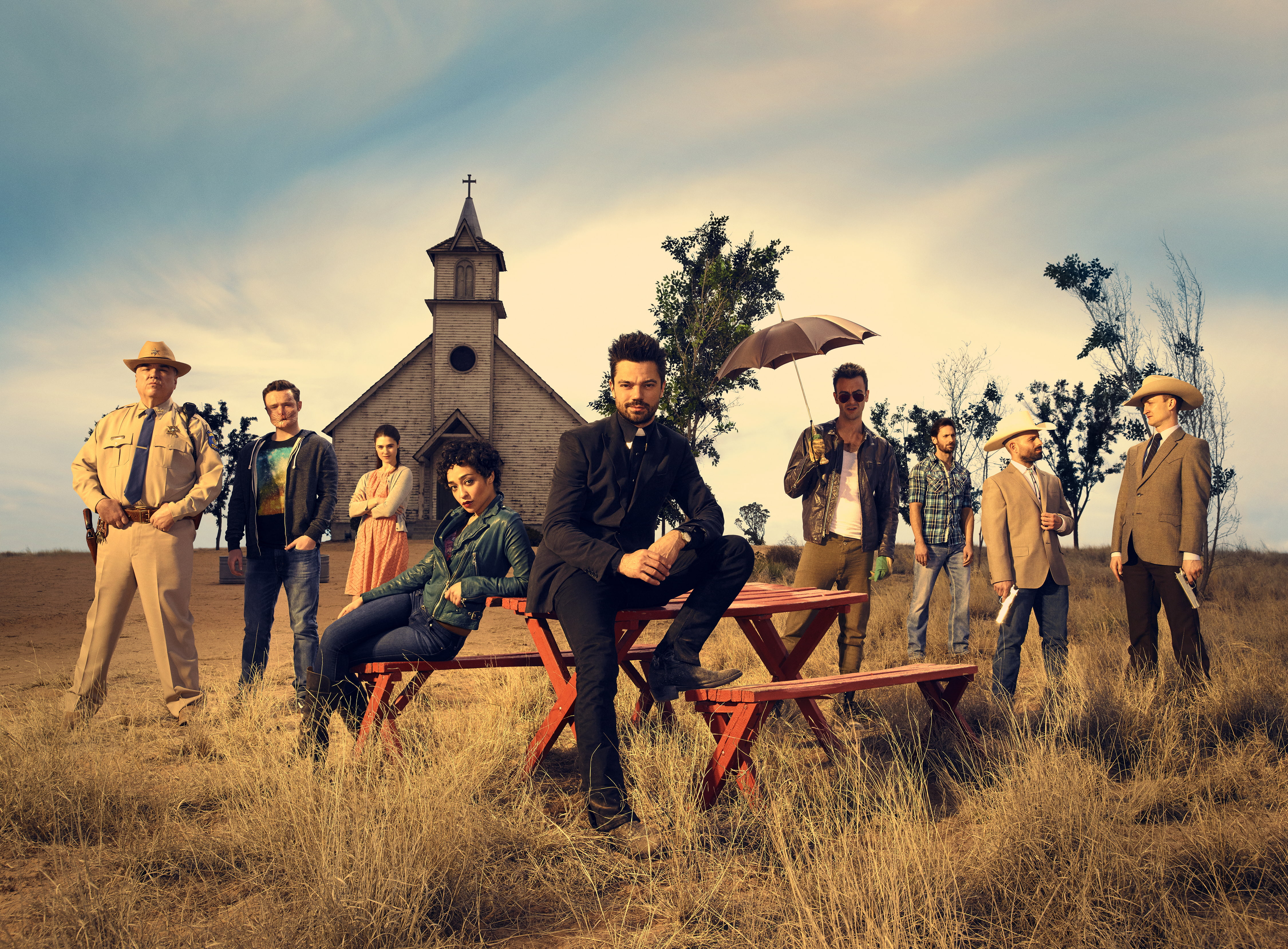 Ruth Negga, 4K, William Earl Brown, Preacher, Lucy Ursula Griffiths, Joseph Gilgun, Dominic Cooper, TV Show, Jesse Custer, HD Wallpaper