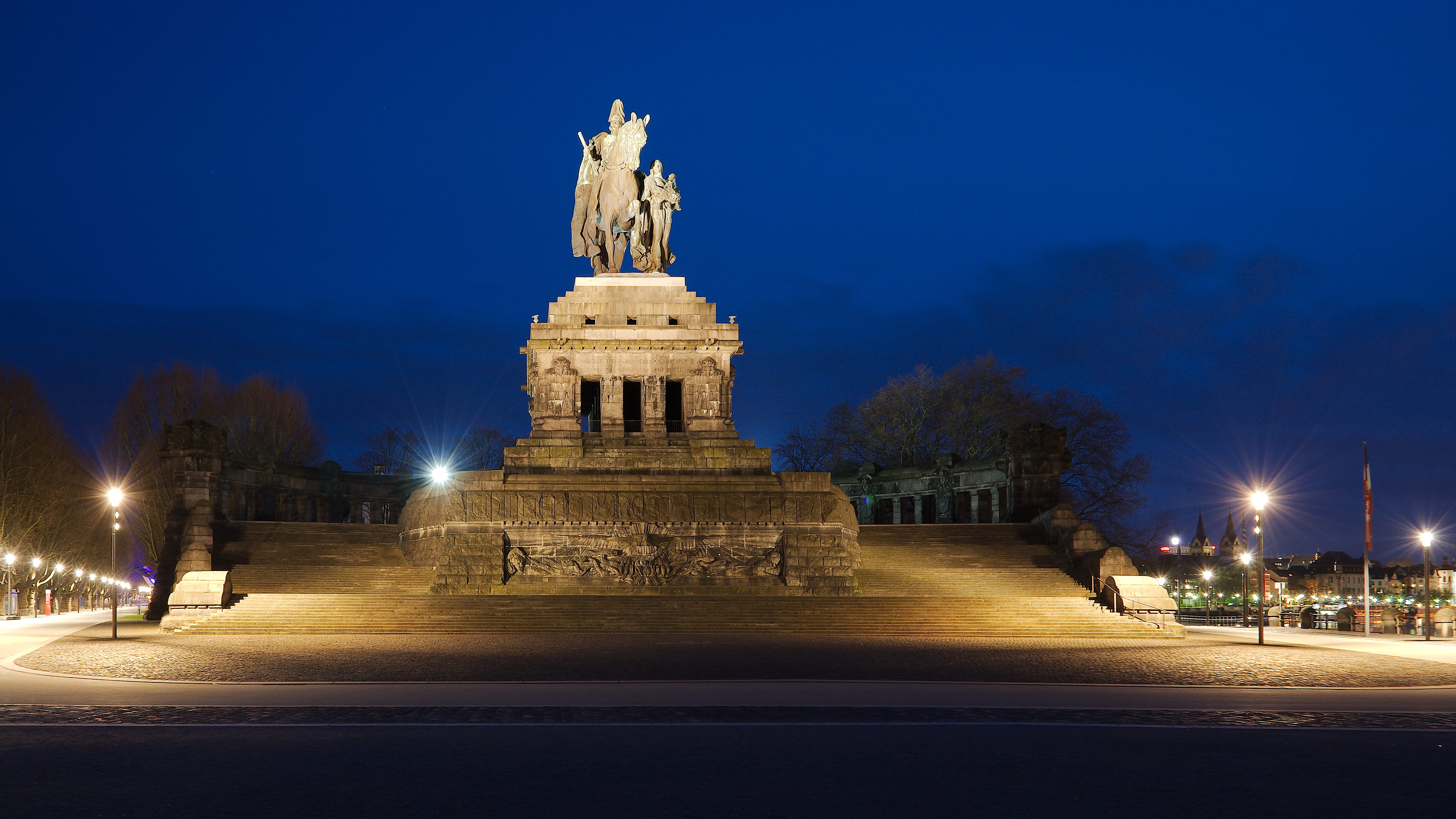 5K, statue, night, koblenz, wilhelm, sculpture, illuminated, mosel, human representation, no people, travel destinations, city, building exterior, built structure, HD Wallpaper