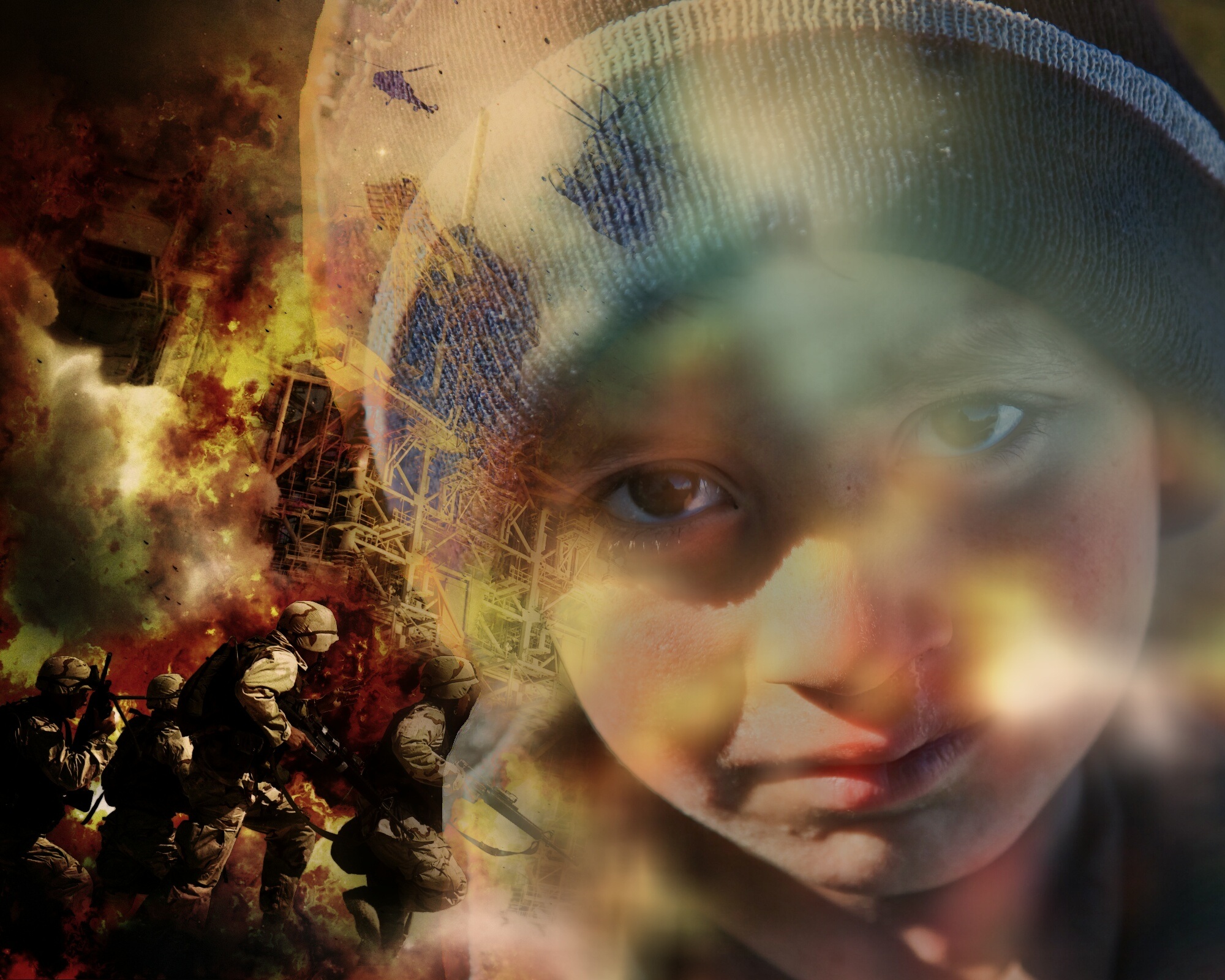 sad, human face, compassion, leaves, warzone, digital composite, child, death, fear, war, refugee crisis, poverty, way out, 1080P, humanitarian, autumn, HD Wallpaper