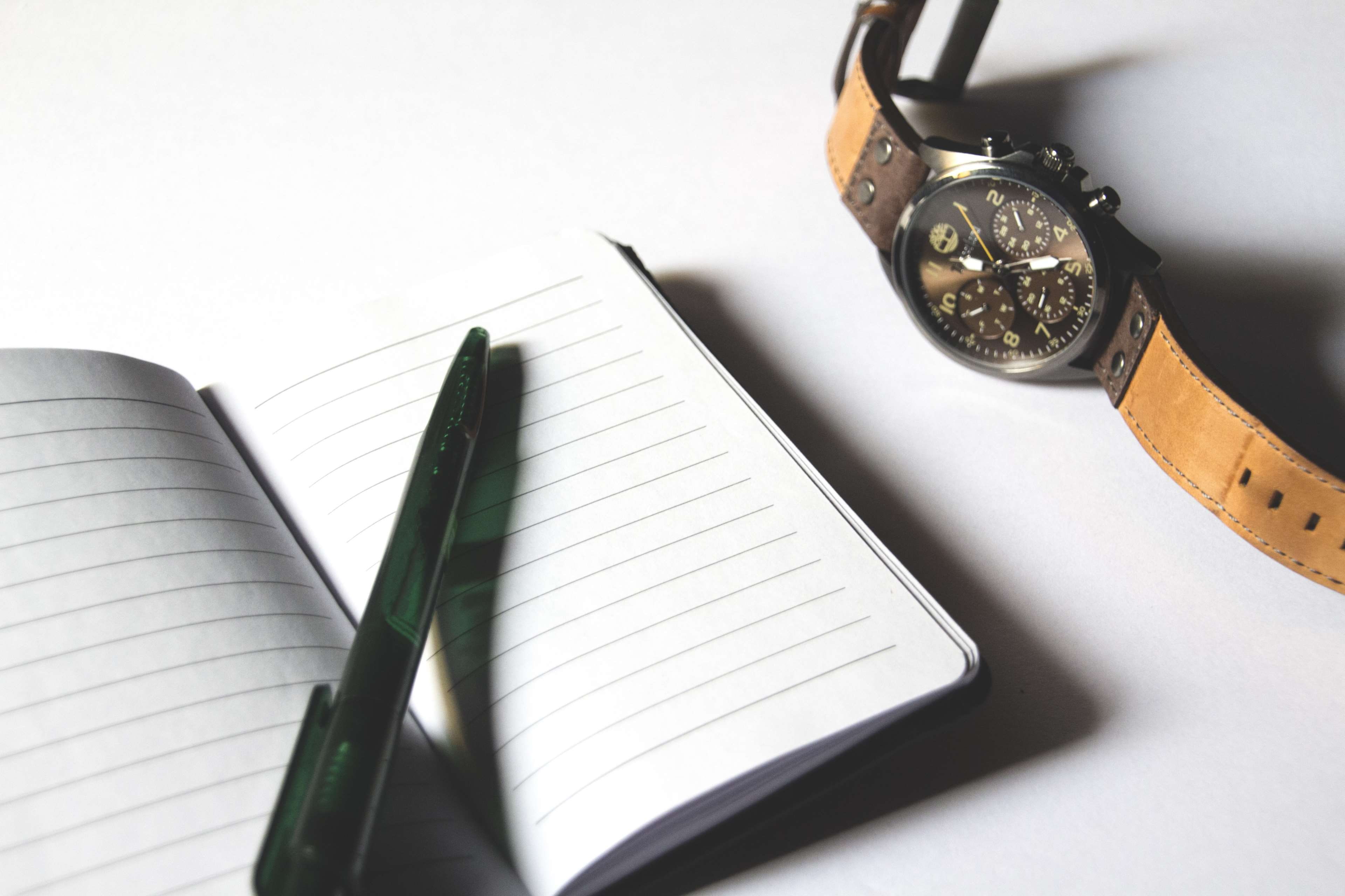 education, information, still life, blank, writing instrument, study, no people, close-up, paper, studio shot, work, watch, document, notebook, open, office, HD Wallpaper