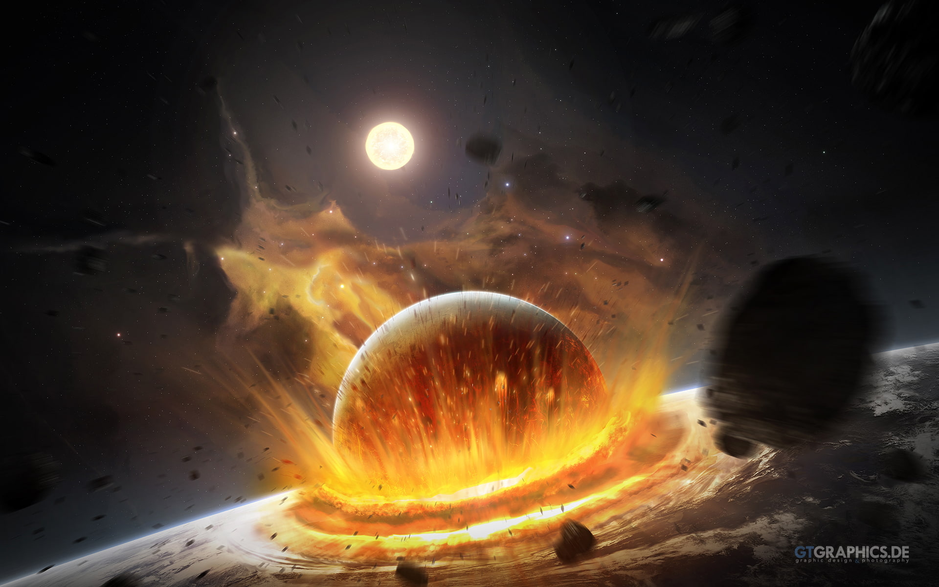 impact, black, planet, collision, 1080P, HD Wallpaper