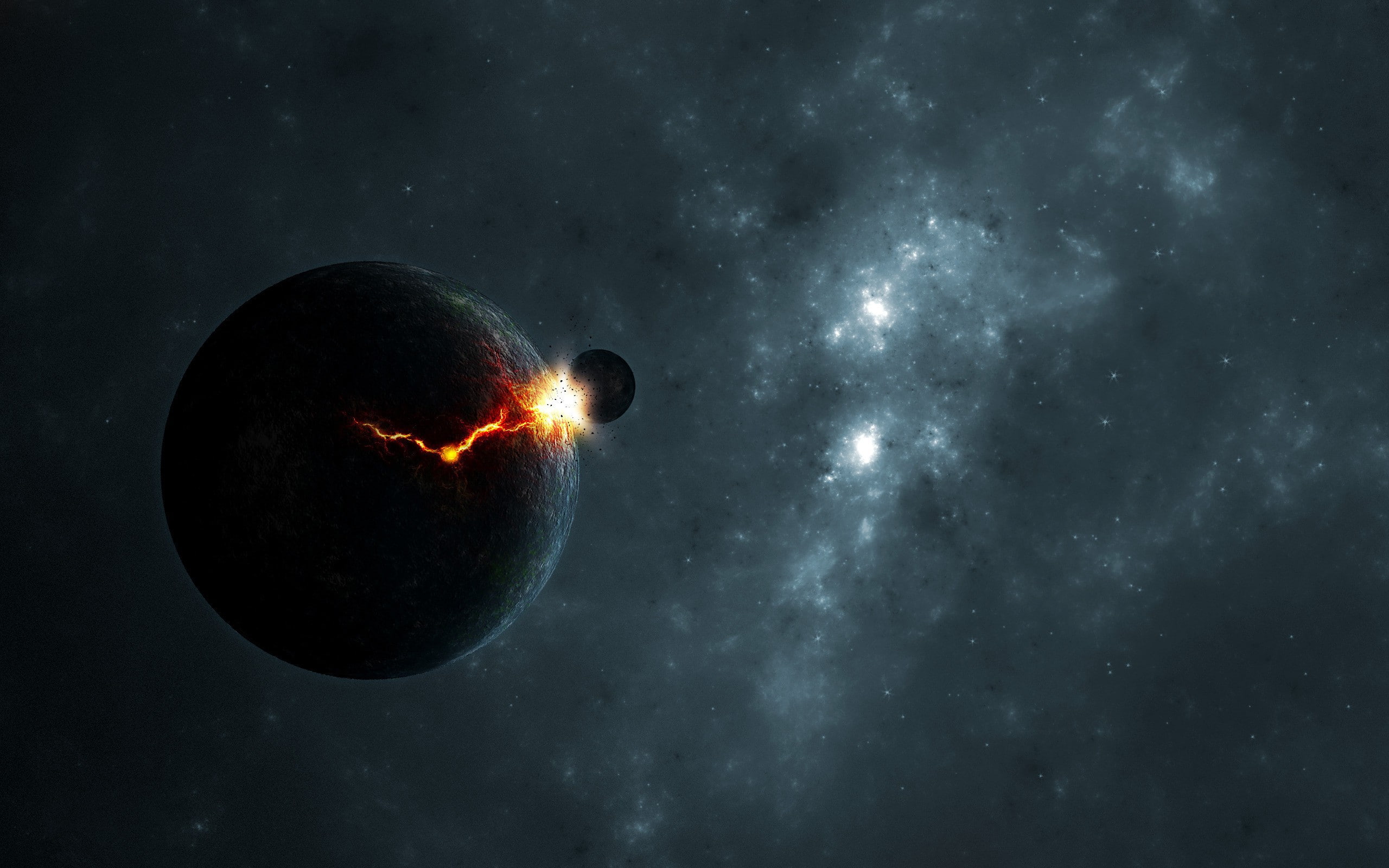 artwork, space, cracked, collision, impact, 2K, planet, hd, celestial, HD Wallpaper