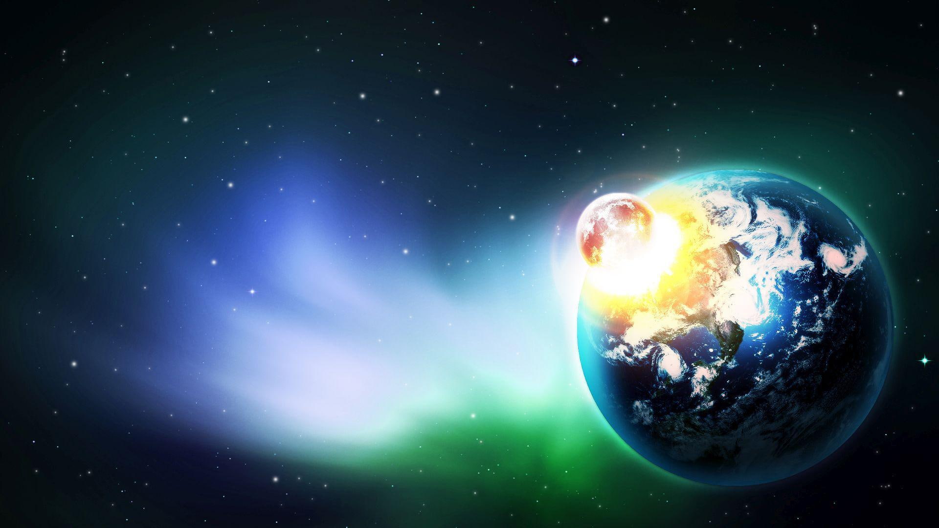 space, 1920x1080, collision, 1080P, scenery, meteor, universe, planet, HD Wallpaper