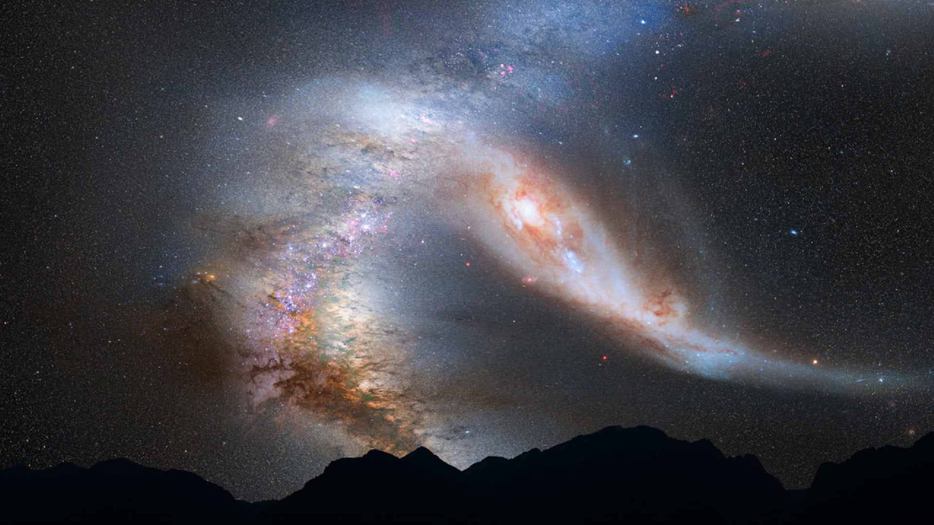 milky way, northern, space and astronomy, universe, aurora, science, lights, astronomy, majestic, collision, dust, mountain, 1080P, stars, night, constellation, HD Wallpaper