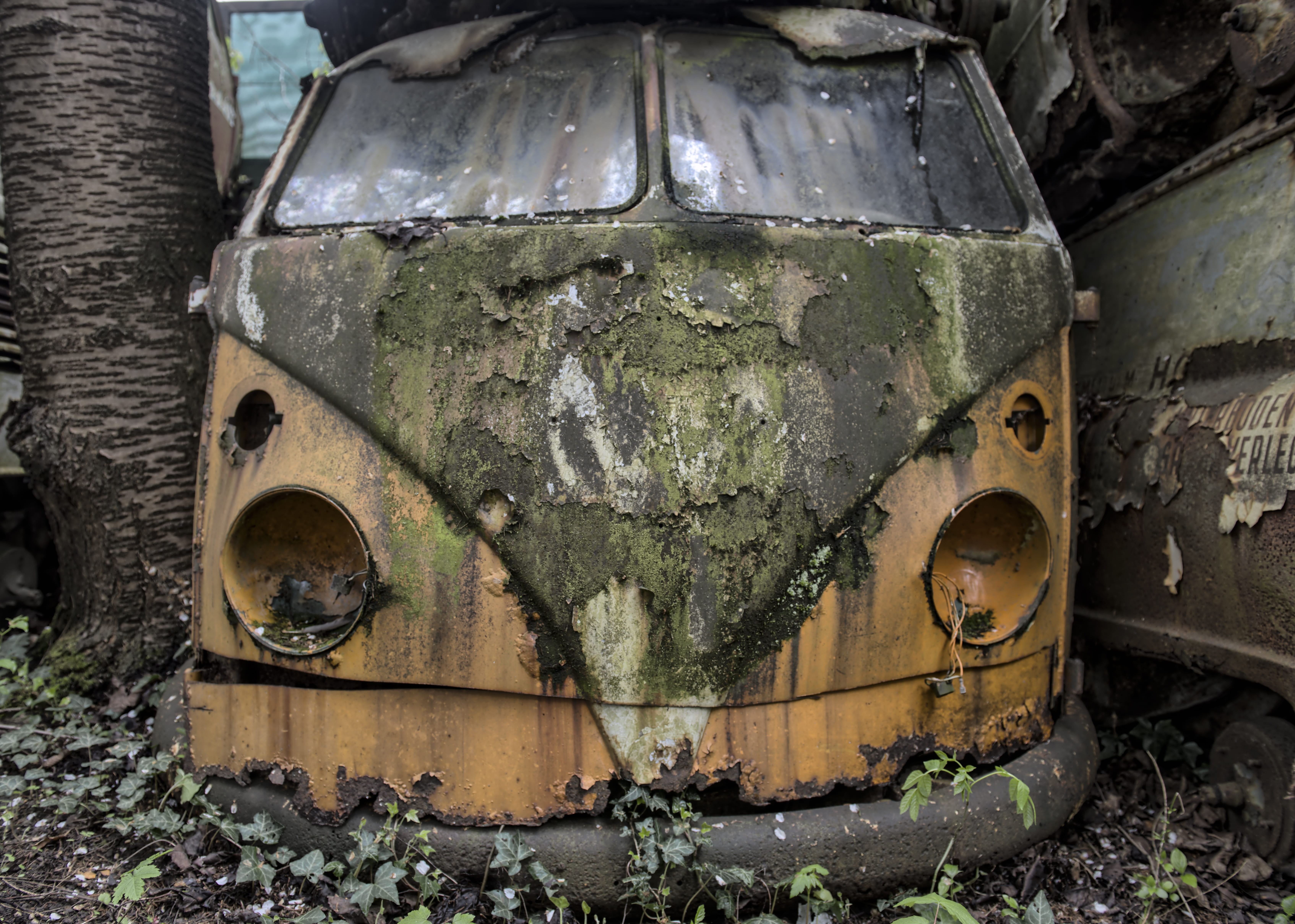 car, t2 transporter, damaged, misfortune, grey, 5K, rust, disrepair, engine, outdoors, rusted vehicle, metal, transportation, vw t2, crash, junkyard, old, HD Wallpaper