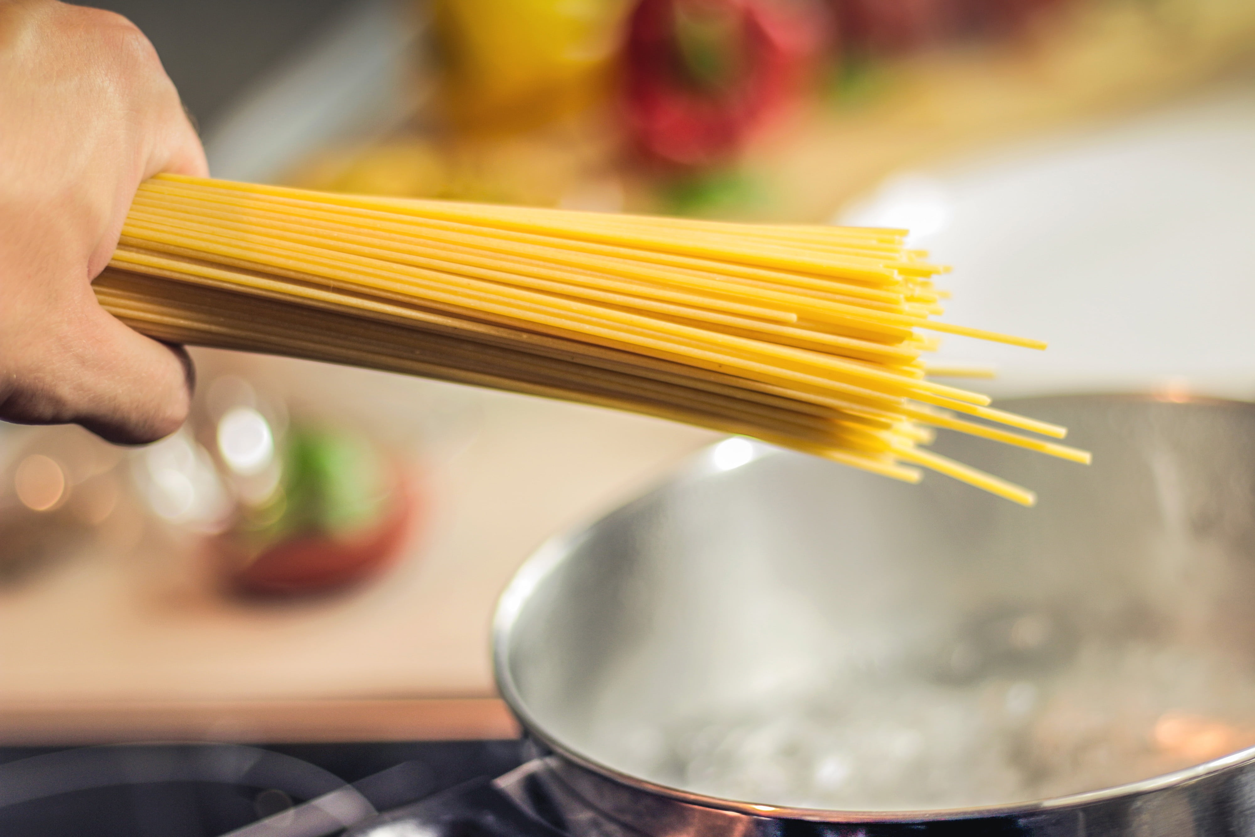 lunch, italian food, person, cooking, food and drink, human body part, lifestyles, kitchen utensil, freshness, uncooked, pot, boiling water, noodles, ingredient, HD Wallpaper