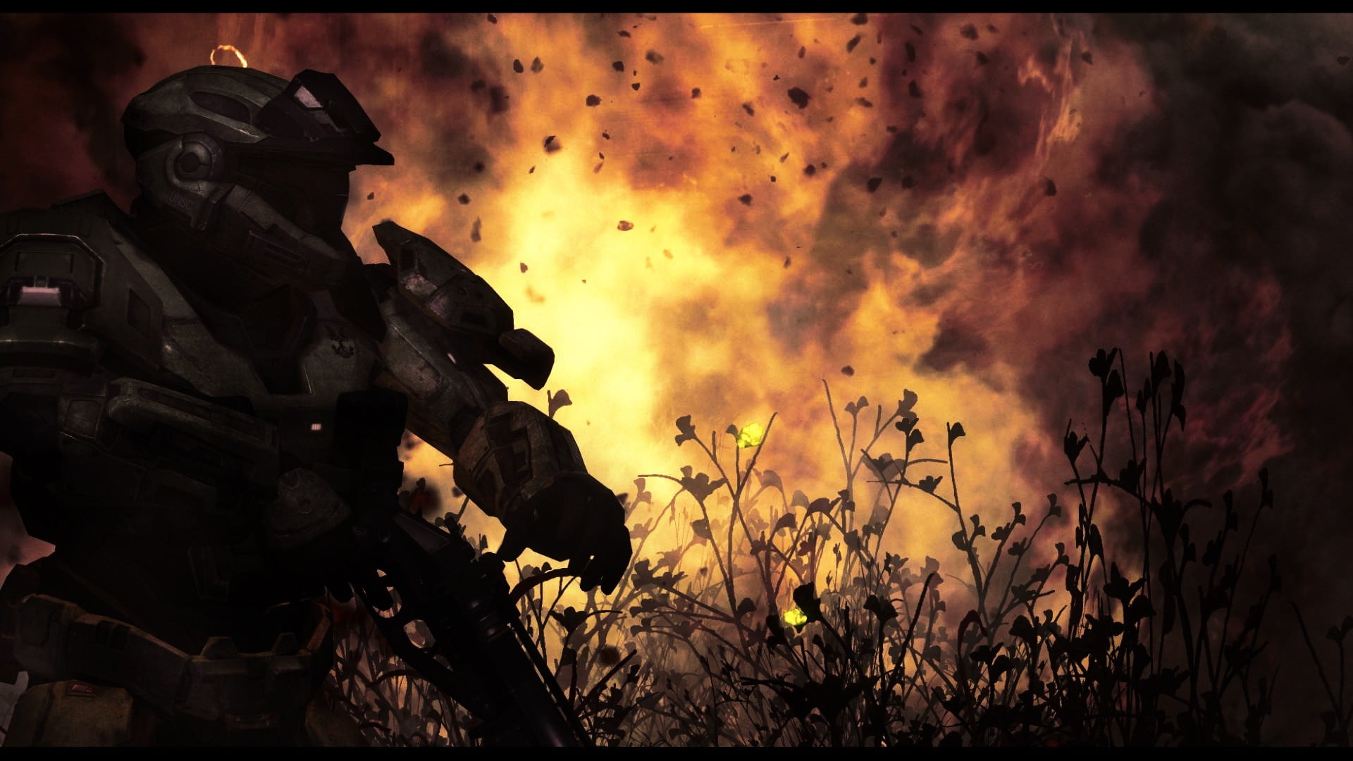 plant, people, 1080P, transfer print, video games, outdoors, night, protection, occupation, orange color, dramatic sky, rescue worker, cloud - sky, government, HD Wallpaper
