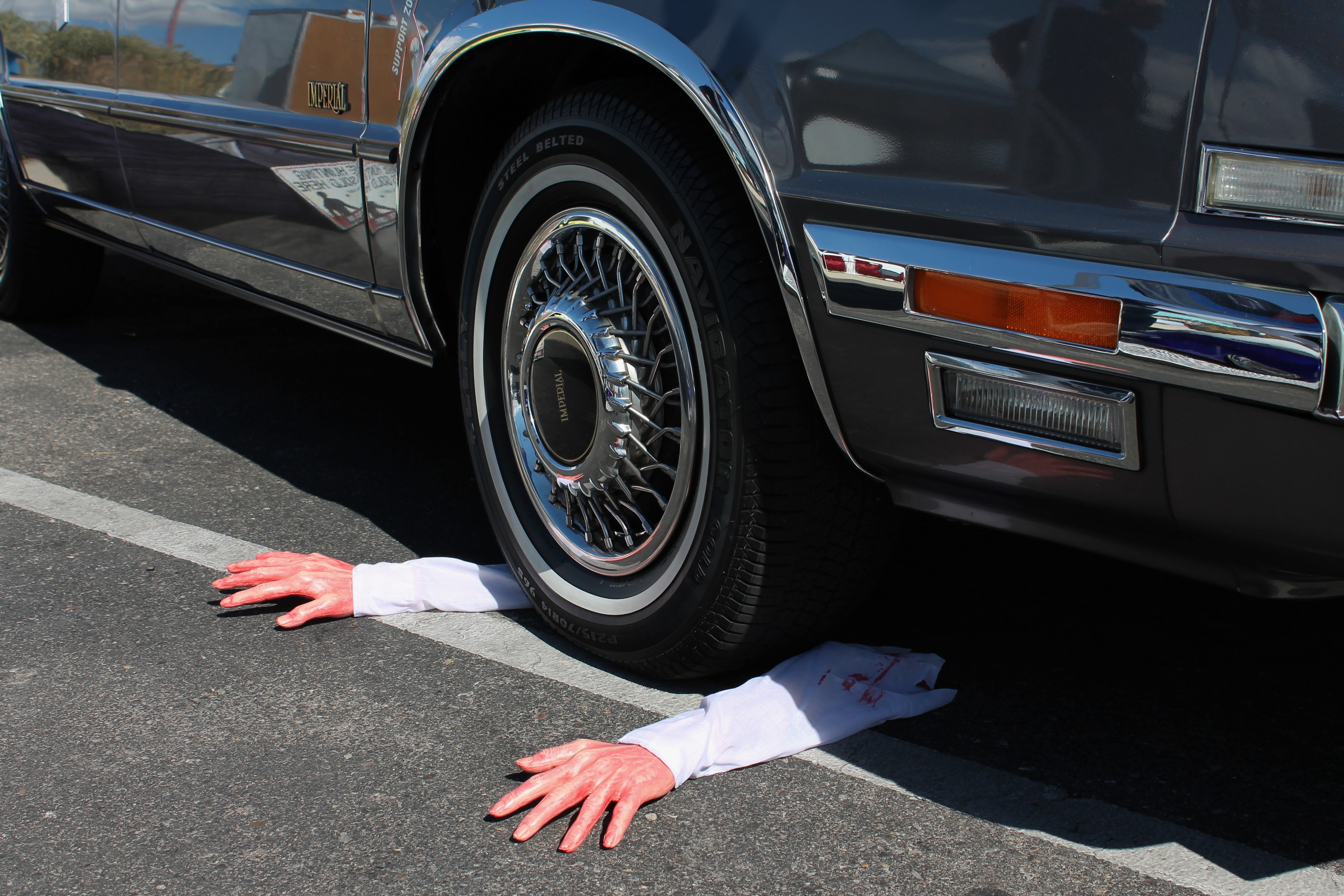 bone, motor vehicle, horror, amber avalona, ghost, creepy, halloween decorations, severed arms, black color, misfortune, city, wheel, spooky, scary, car accident, HD Wallpaper