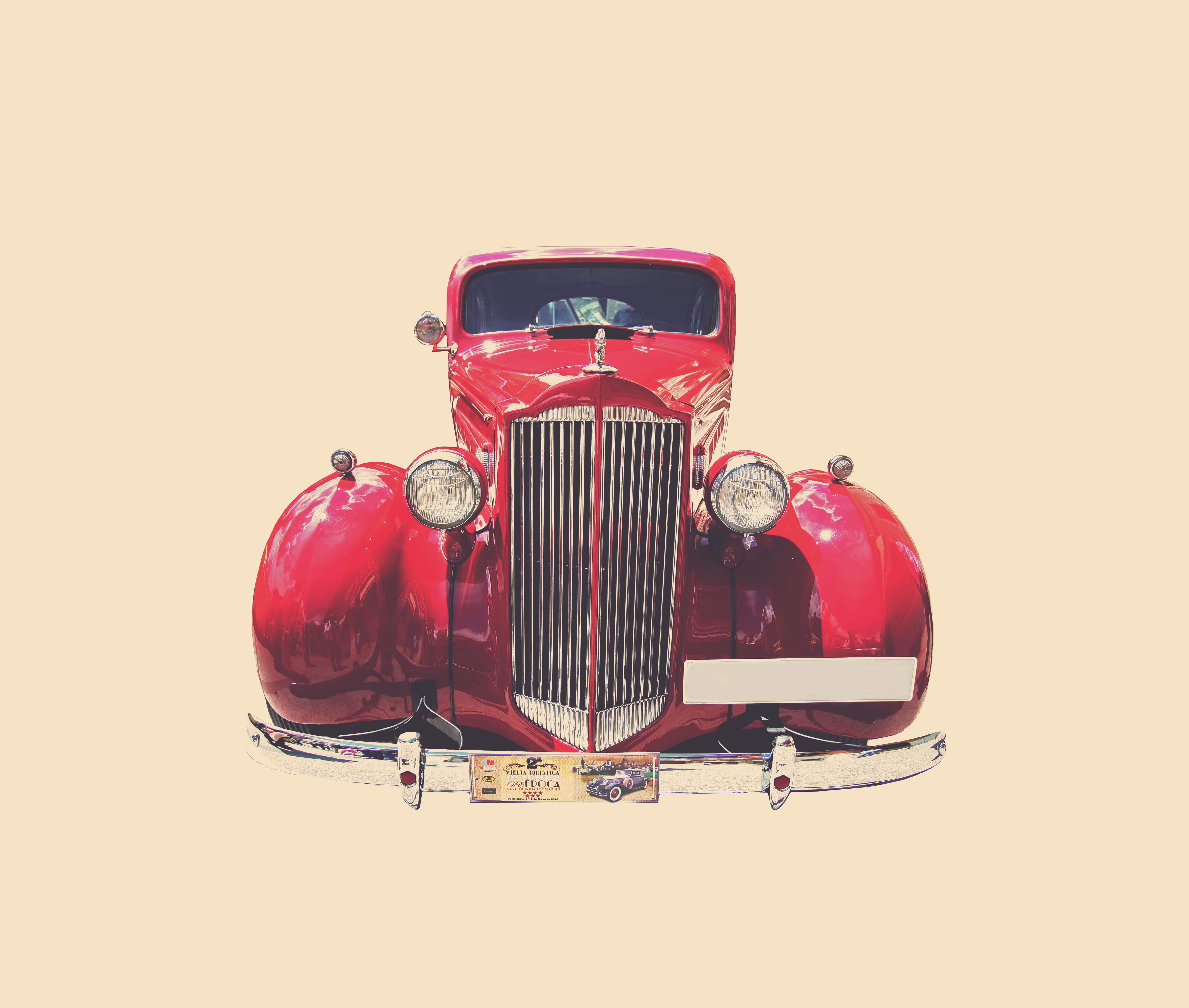 motor, studio shot, 5K, red, transportation, Car, close-up, cockchafer, Vintage, toy, vintage, indoors, car, white background, Vintage Car, yellow, vehicle, HD Wallpaper
