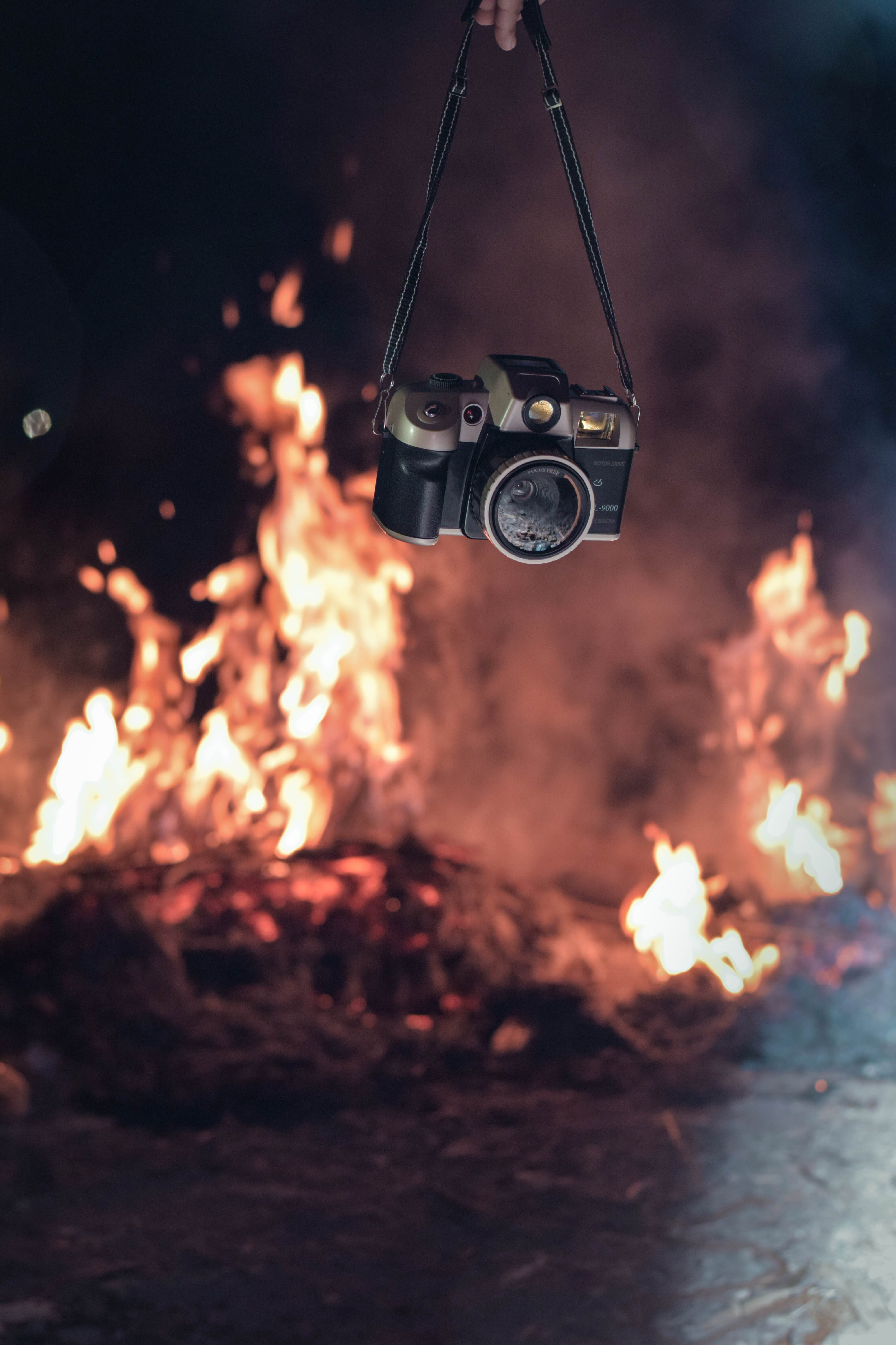 night, focus, burning, black, blaze, outdoors, campfire, smoke - physical structure, fire, focus on foreground, smoke, danger, illuminated, energy, hot, Phone HD Wallpaper