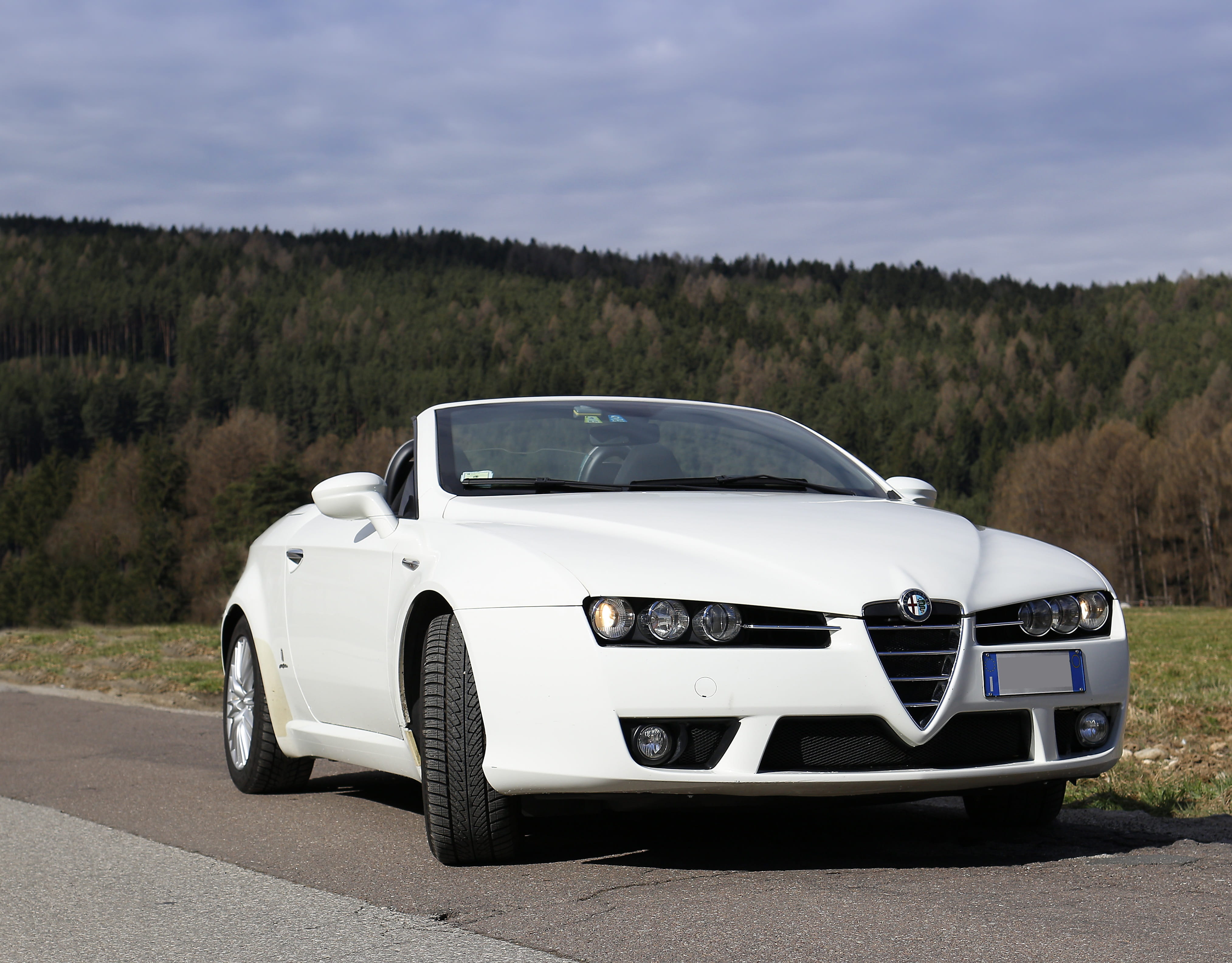 Racing Car, white, sports Car, sunlight, stylish, driving, cloud - sky, brera, motor vehicle, coupe, travel, white color, plant, design, alfa, transportation, HD Wallpaper