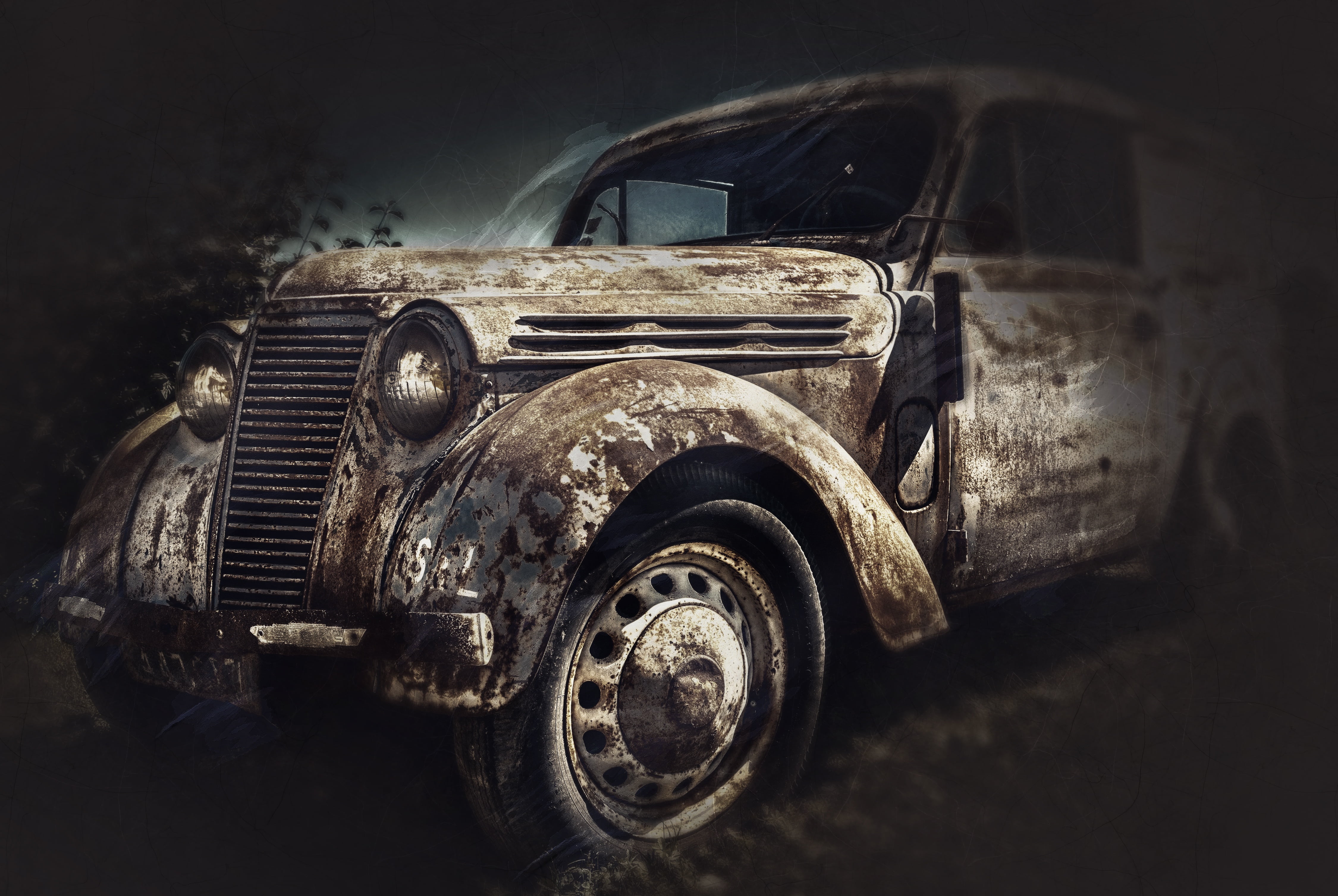 automotive, nature, abandoned, broken, obsolete, old-fashioned, digital enhanced, 4K, sports utility vehicle, old timer, mode of transportation, transporter, HD Wallpaper