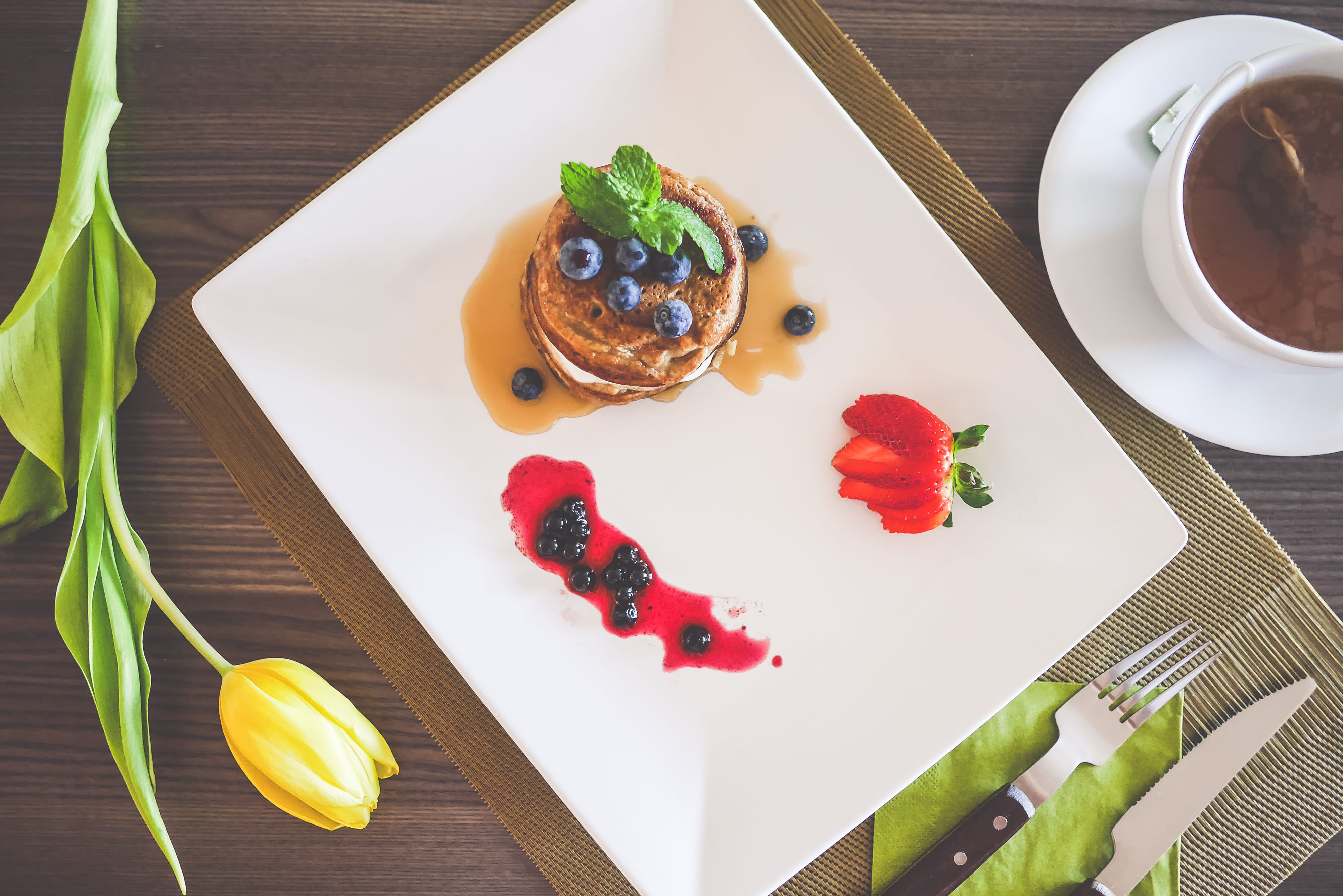 Pancakes, health, wellbeing, morning, cup, Cottage Cheese, freshness, meal, gourmet, berry fruit, cottage, kitchen, drink, 4K, high angle view, fruit, HD Wallpaper