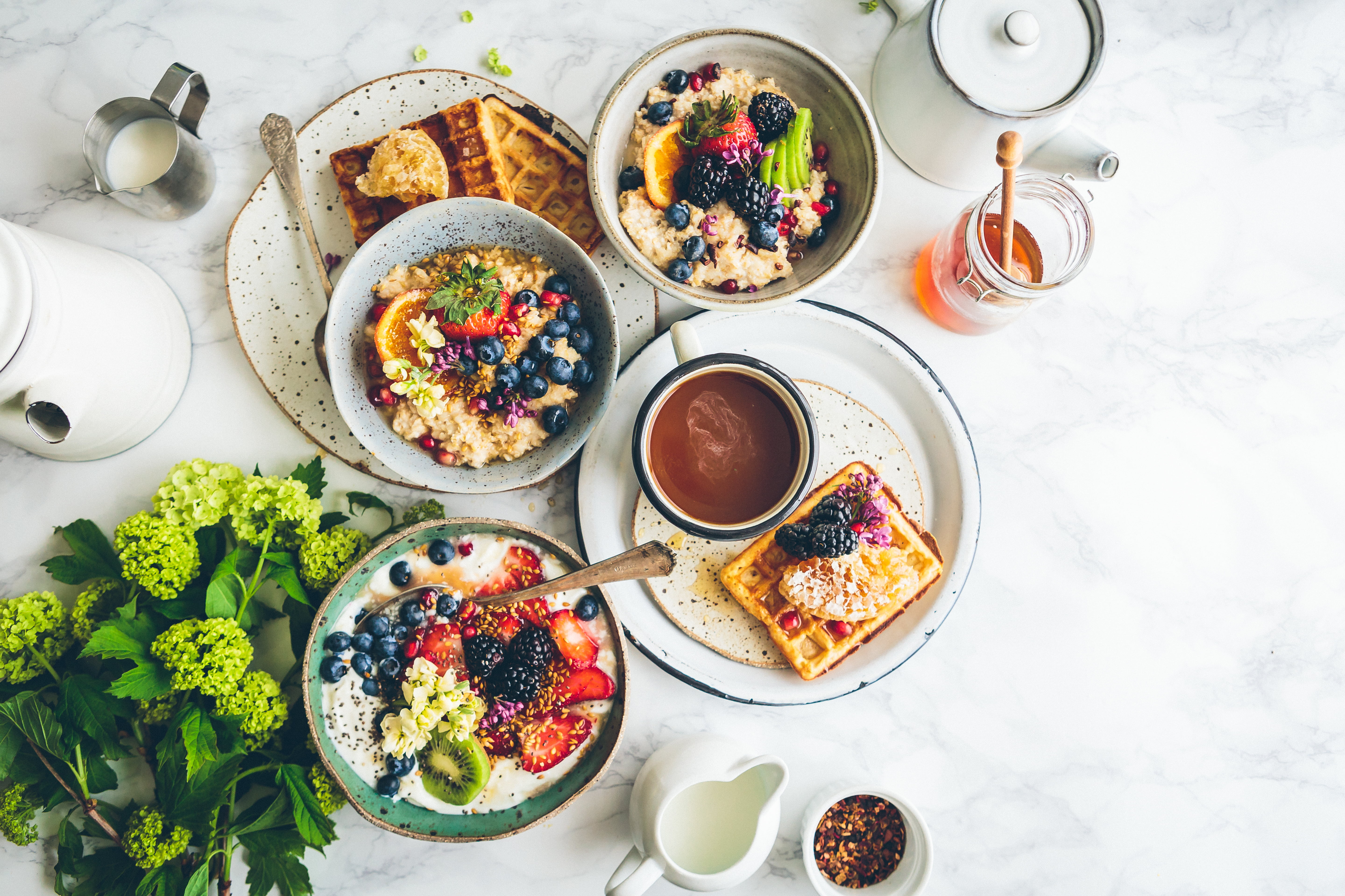 yogurt, glass, high angle view, white, waffles, appetizer, restaurant, plate, food, healthy Eating, breakfast, no people, salad, ready-to-eat, cultures, HD Wallpaper