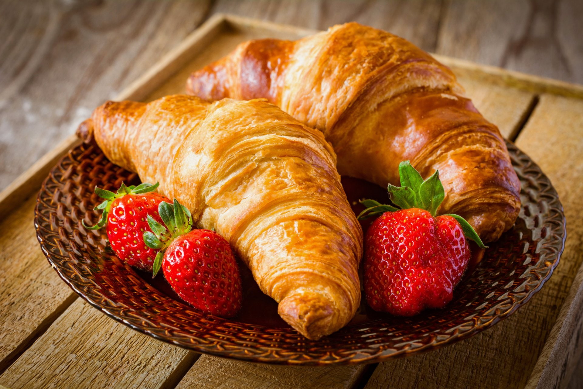 Breakfast, Croissant, Food, 1080P, Viennoiserie, Strawberry, HD Wallpaper