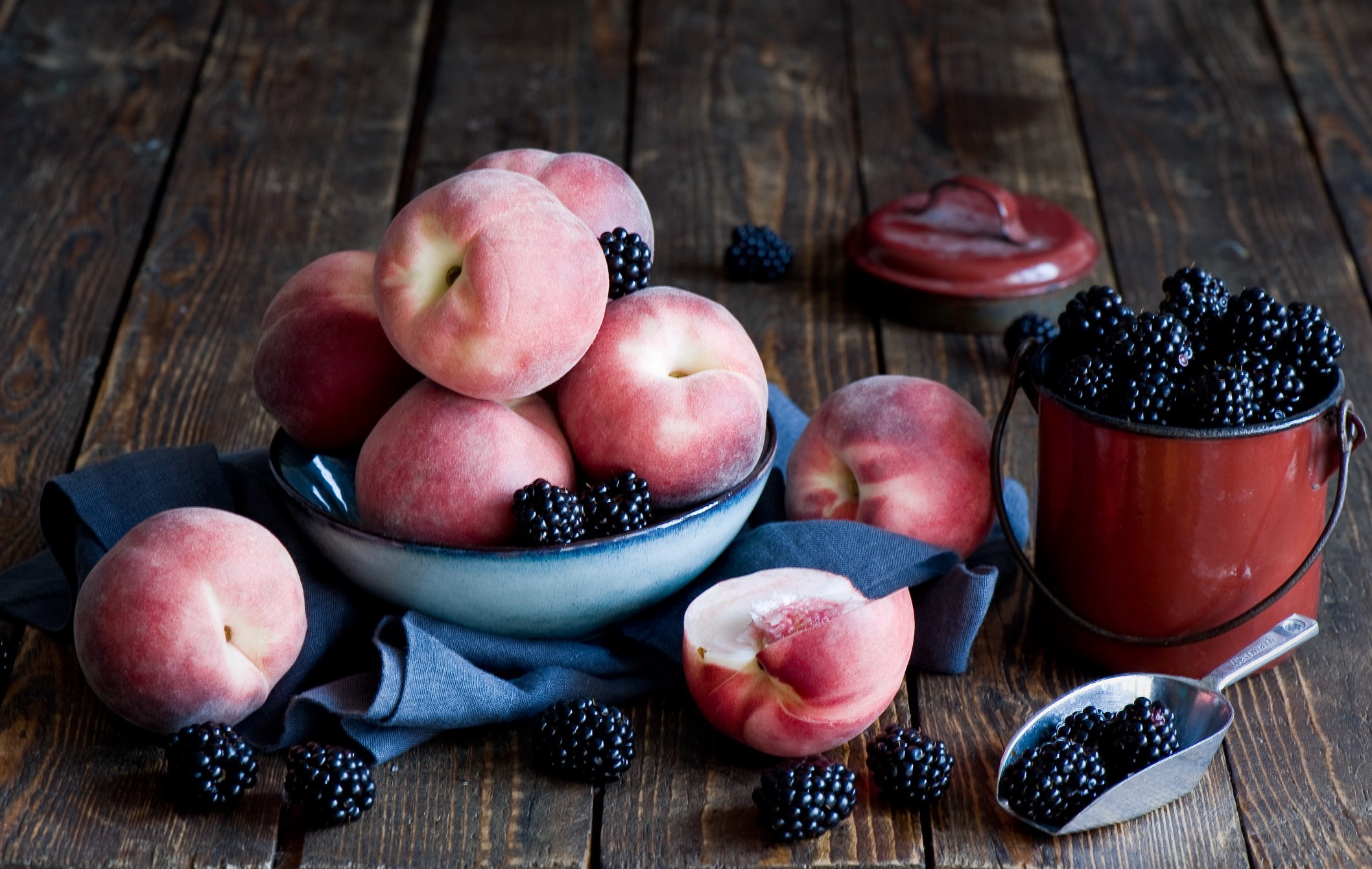 fruit, blackberries, food, 1080P, berries, peaches, HD Wallpaper