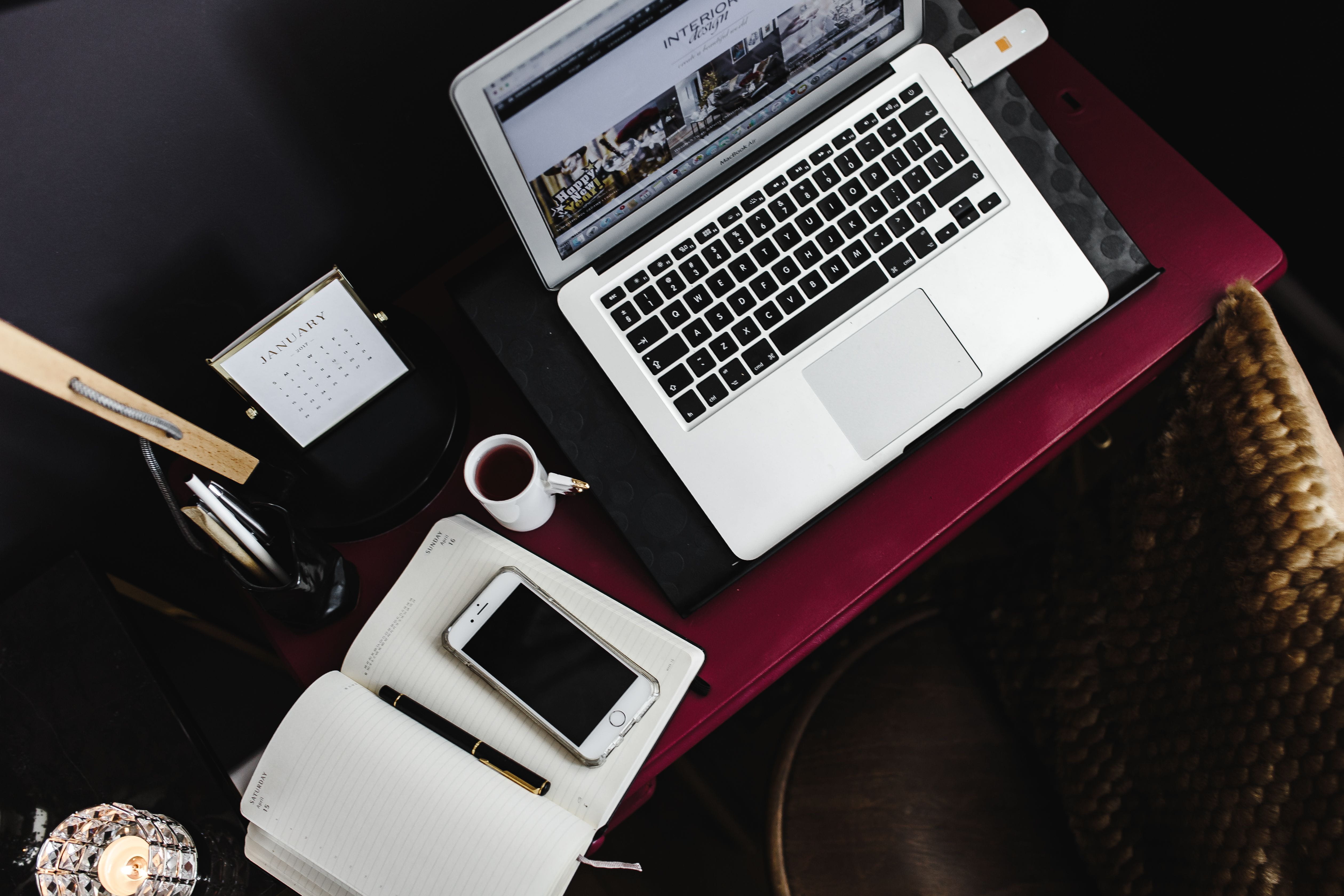 indoors, computer equipment, food and drink, smart phone, computer keyboard, connection, computer, 4K, Pink, portable information device, high angle view, HD Wallpaper