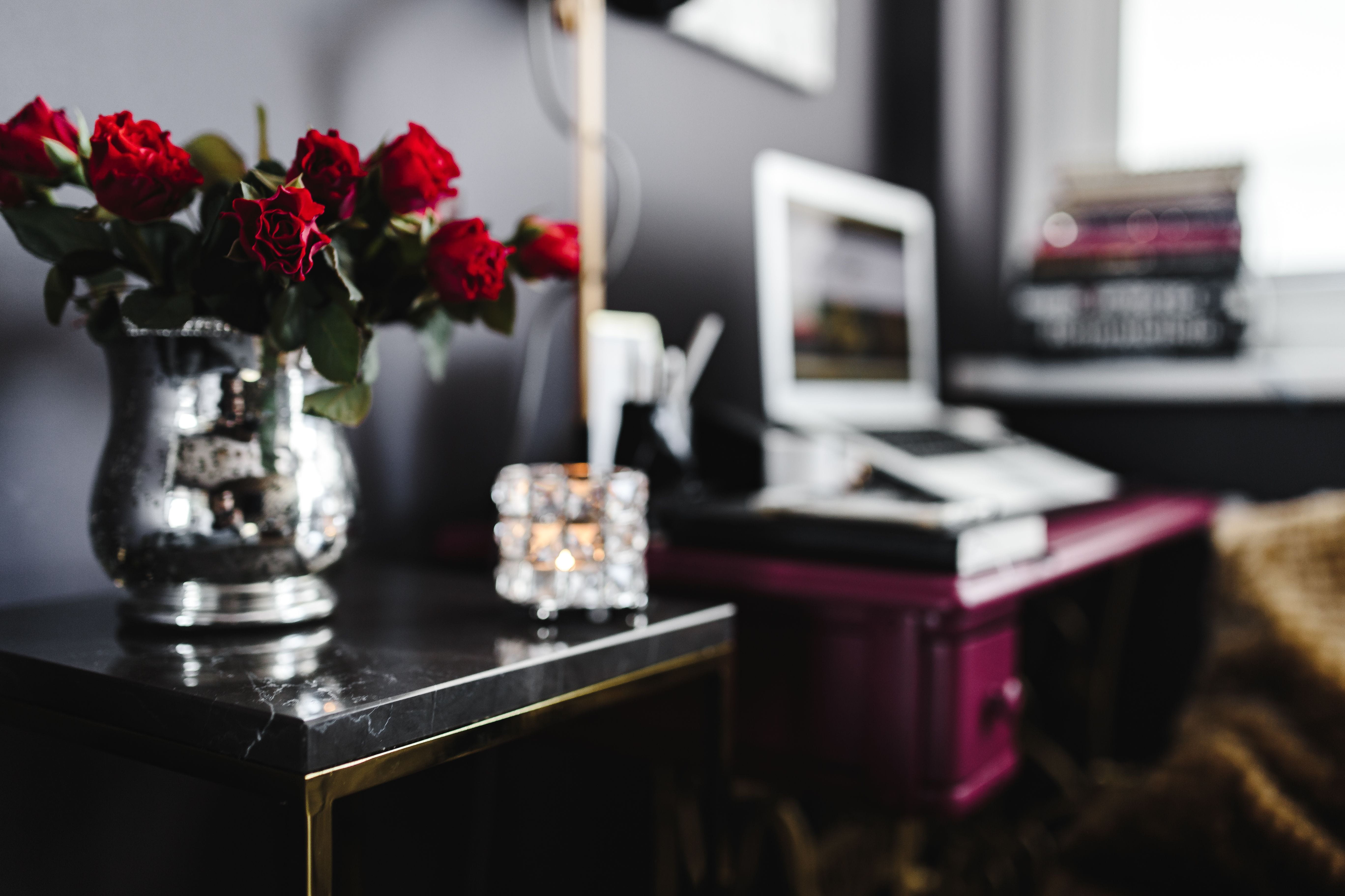 flowering plant, plant, home, indoor, decoration, computer, Pink, home Interior, wroking, femine, office, home office, freshness, desktop pc, stylish, nature, HD Wallpaper