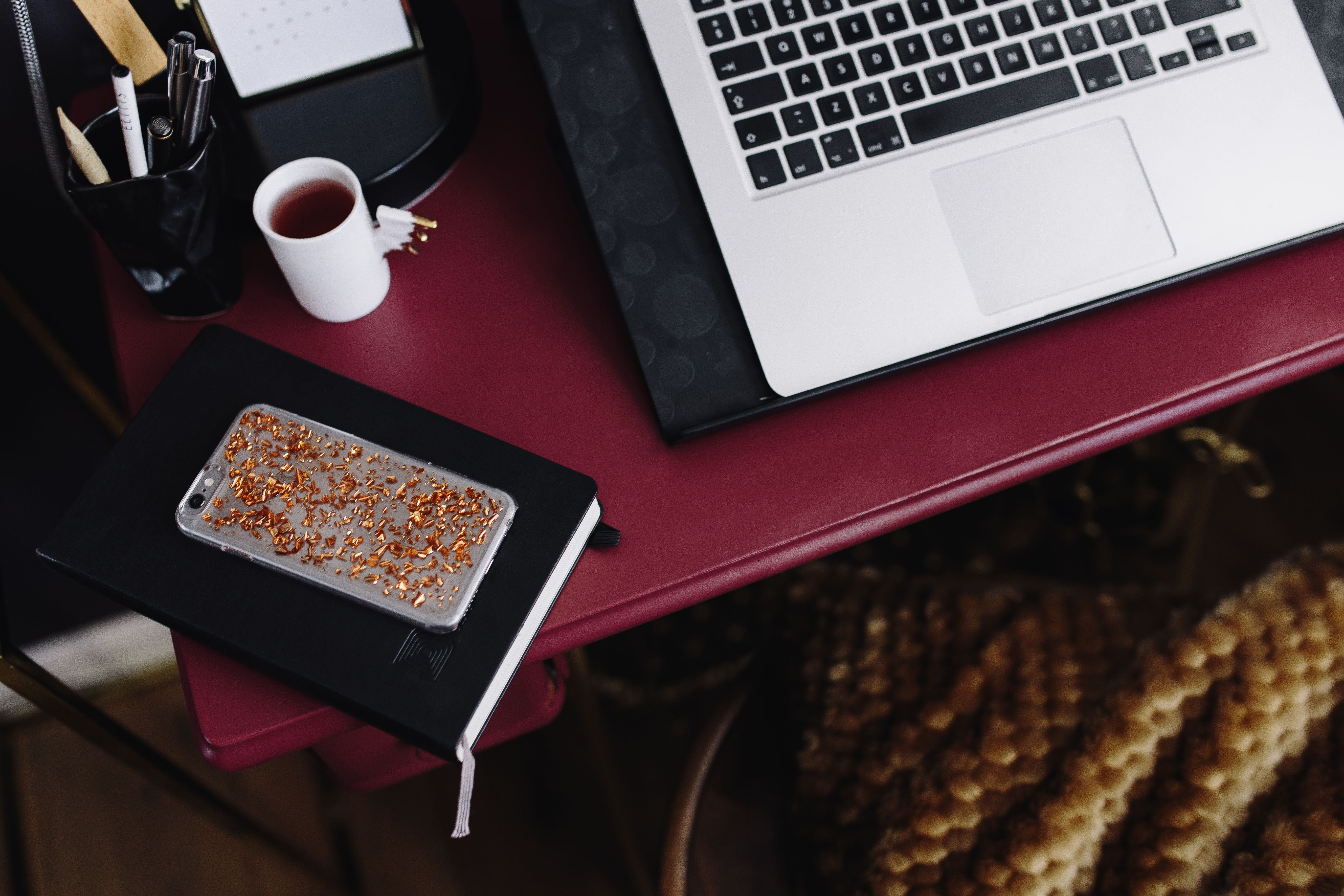 home, computer, workplace, coffee - Drink, indoors, coffee, Pink, business, keyboard, stylish, cup, snack, 5K, tray, communication, food, indoor, laptop, HD Wallpaper