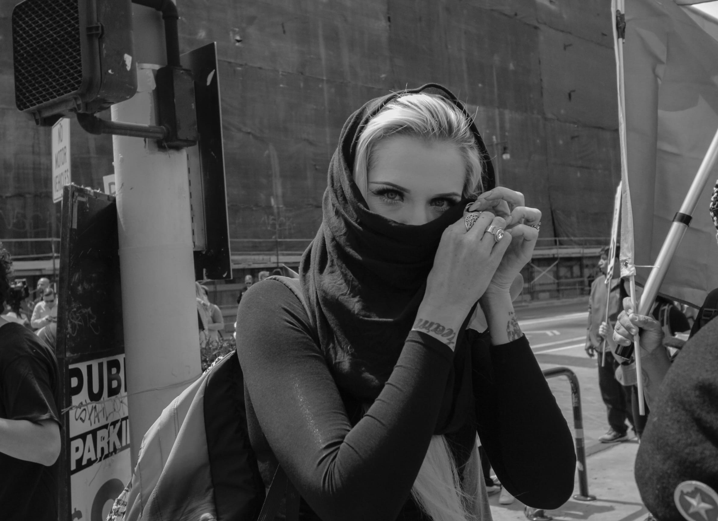 power, front view, day, one person, casual clothing, leisure activity, sitting, built structure, 1080P, female, resist, lifestyles, feminism, protest, HD Wallpaper