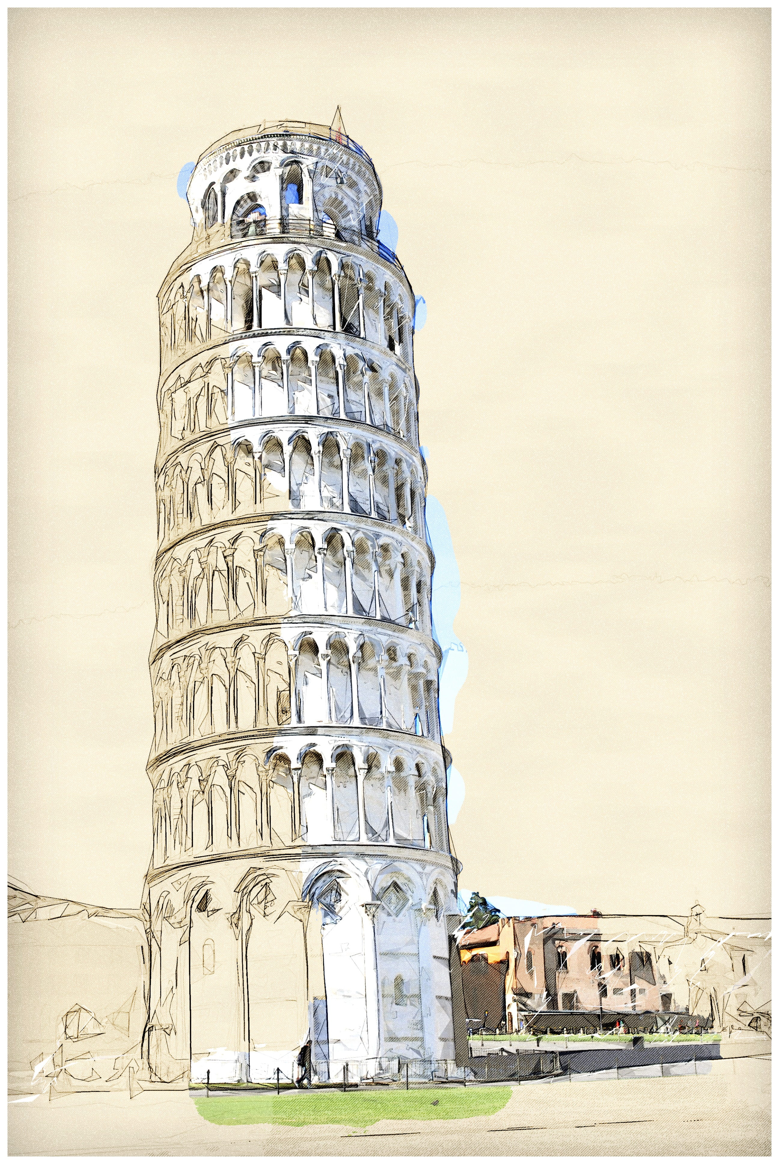 building, sky, baptistery, italia, landscape, tall - high, tourism, auto post production filter, photo art, monuments, the past, italy, the leaning tower, Phone HD Wallpaper