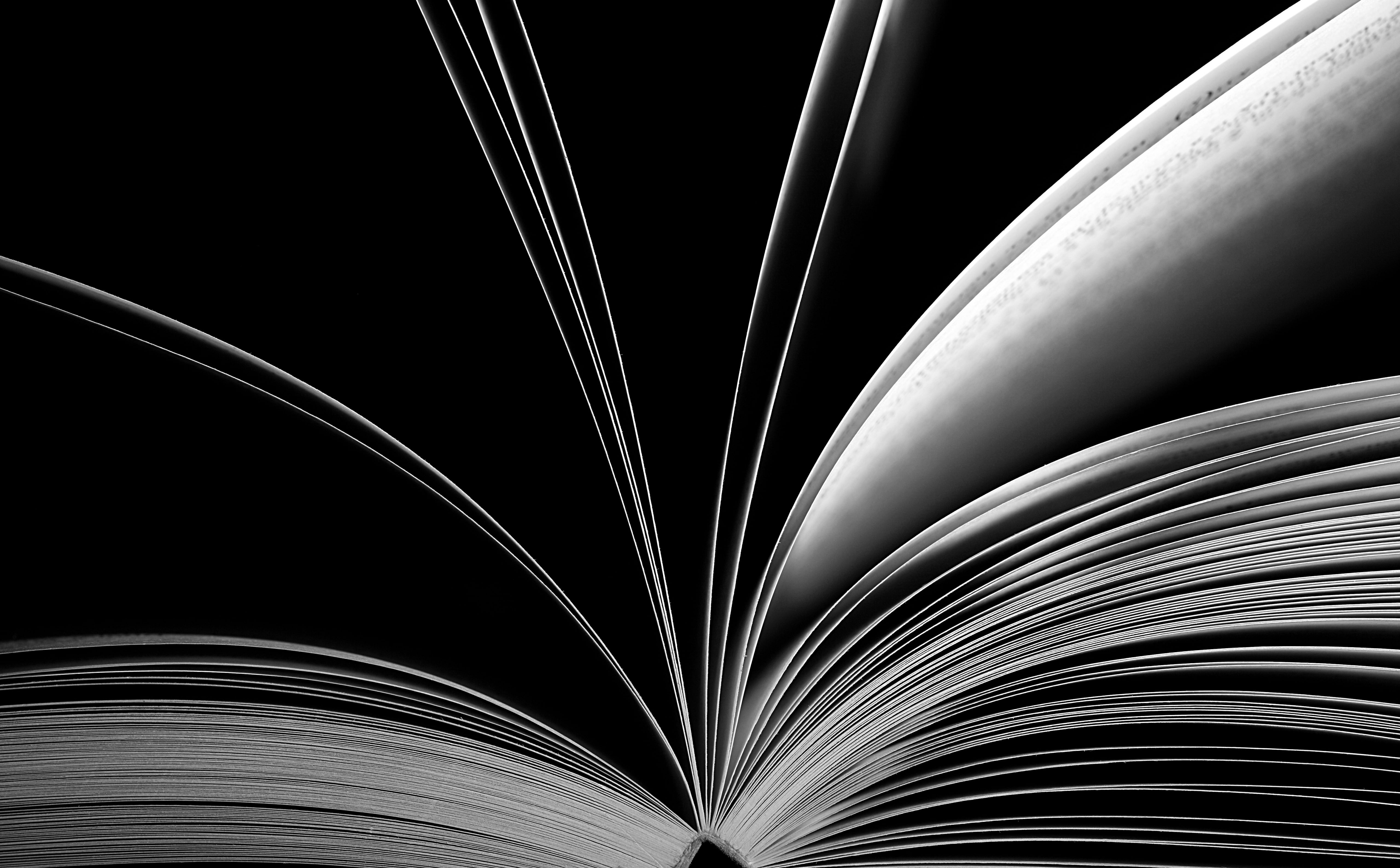 close-up, Black, line, negativespace, Monochrome, Reading, connection, education, Black and White, studio shot, pattern, pages, indoors, White, tabletop, HD Wallpaper