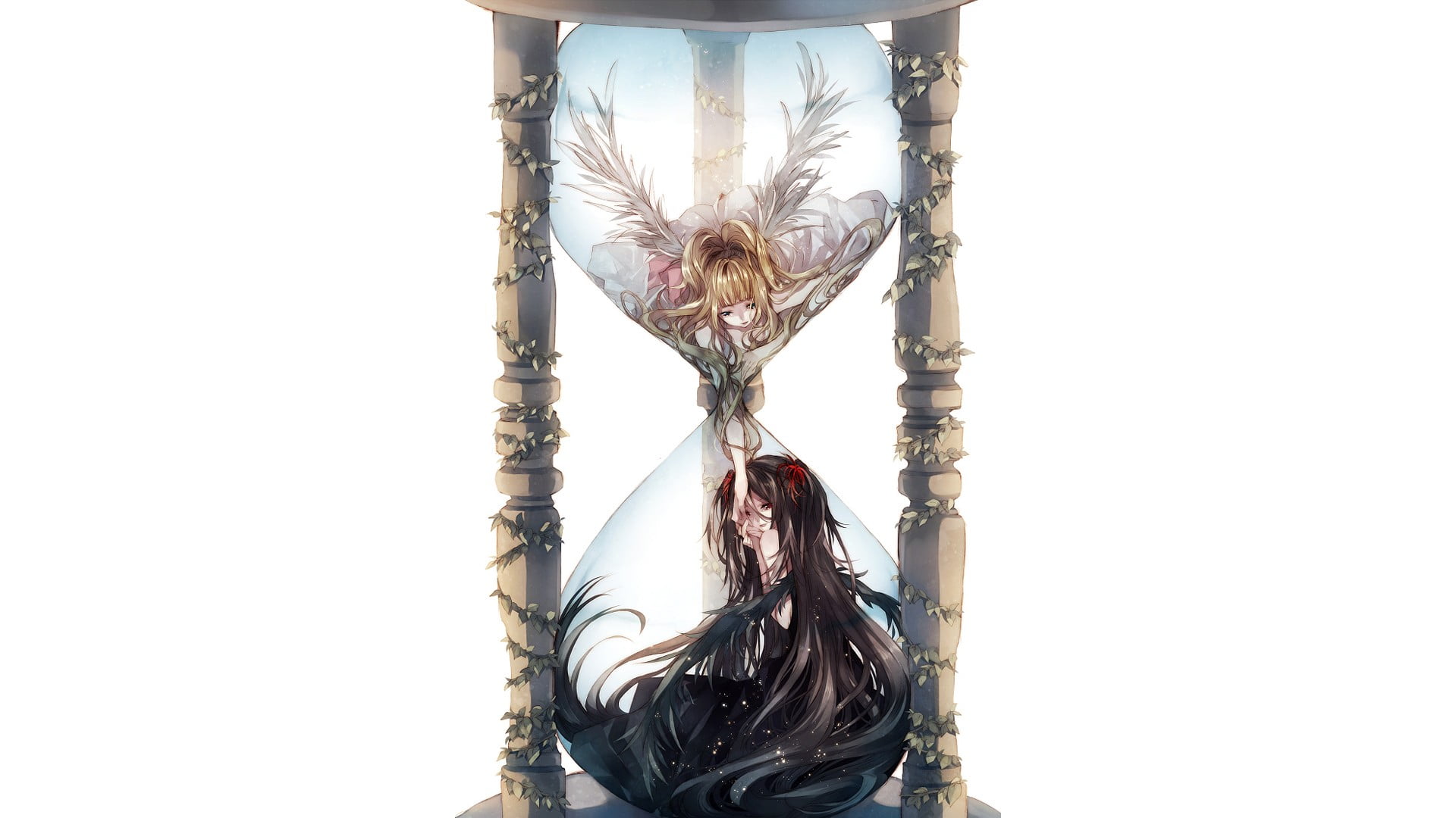 copy space, day, hourglasses, waist up, standing, real people, long hair, nature, rear view, gray, indoors, hairstyle, hour, original characters, 1080P, HD Wallpaper