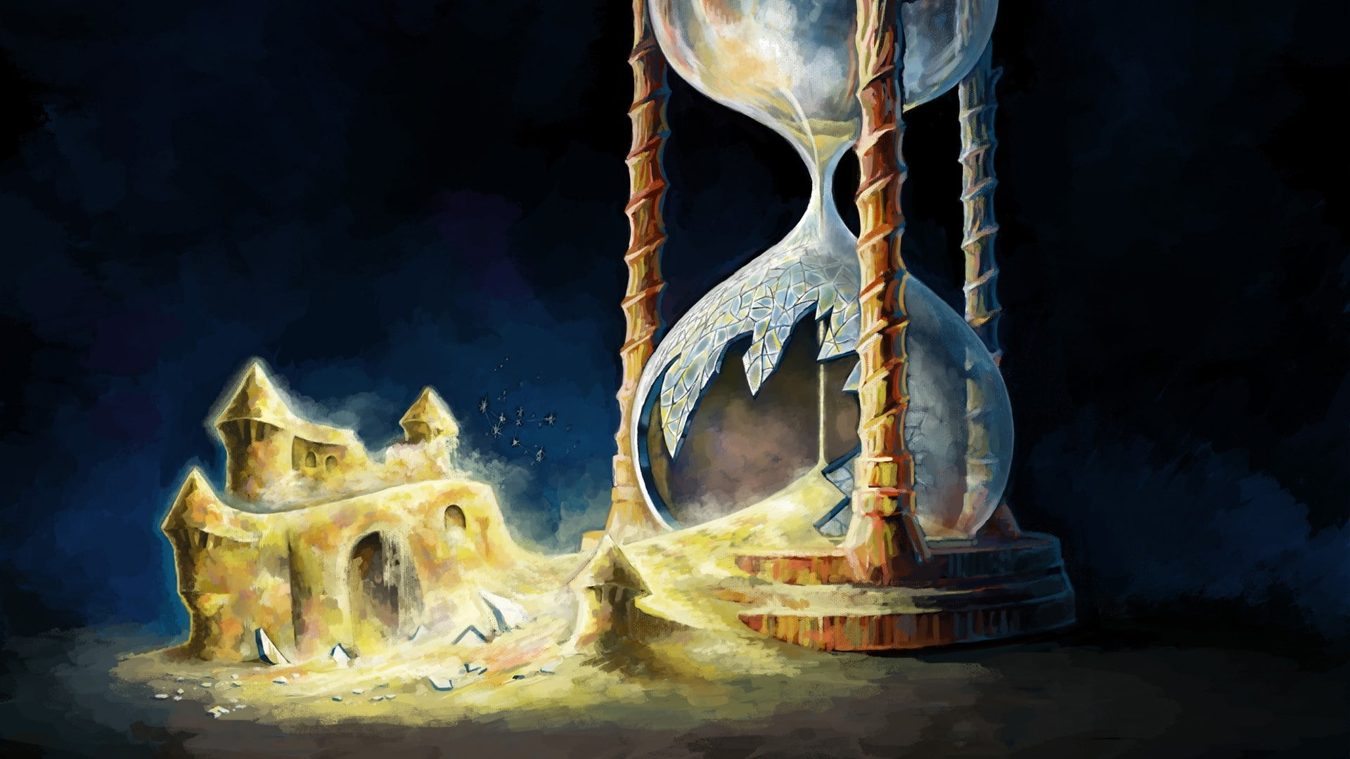 castle, digital art, fantasy art, hourglasses, sand, 1080P, broken glass, HD Wallpaper