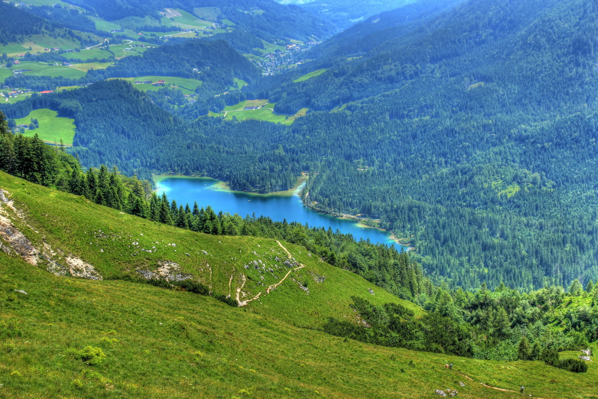 water, Bayern, plant, 1080P, outdoors, green color, mountain, beauty in nature, trees, lake, green, nature, scenics - nature, non-urban scene, growth, HD Wallpaper