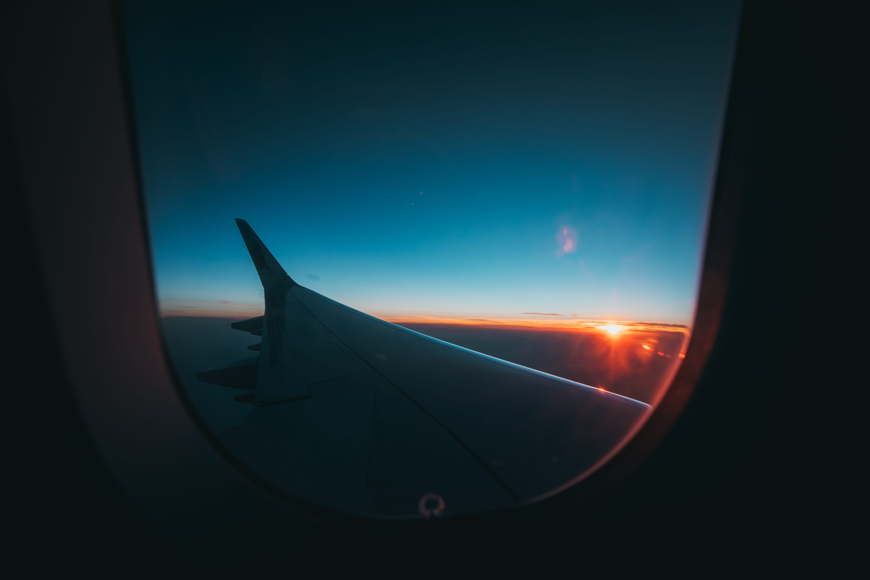 dark, transportation, hour, wing tip, window, night, photography, 2K, mode of transportation, flying, outdoors, flight, clear sky, no people, mid-air, HD Wallpaper