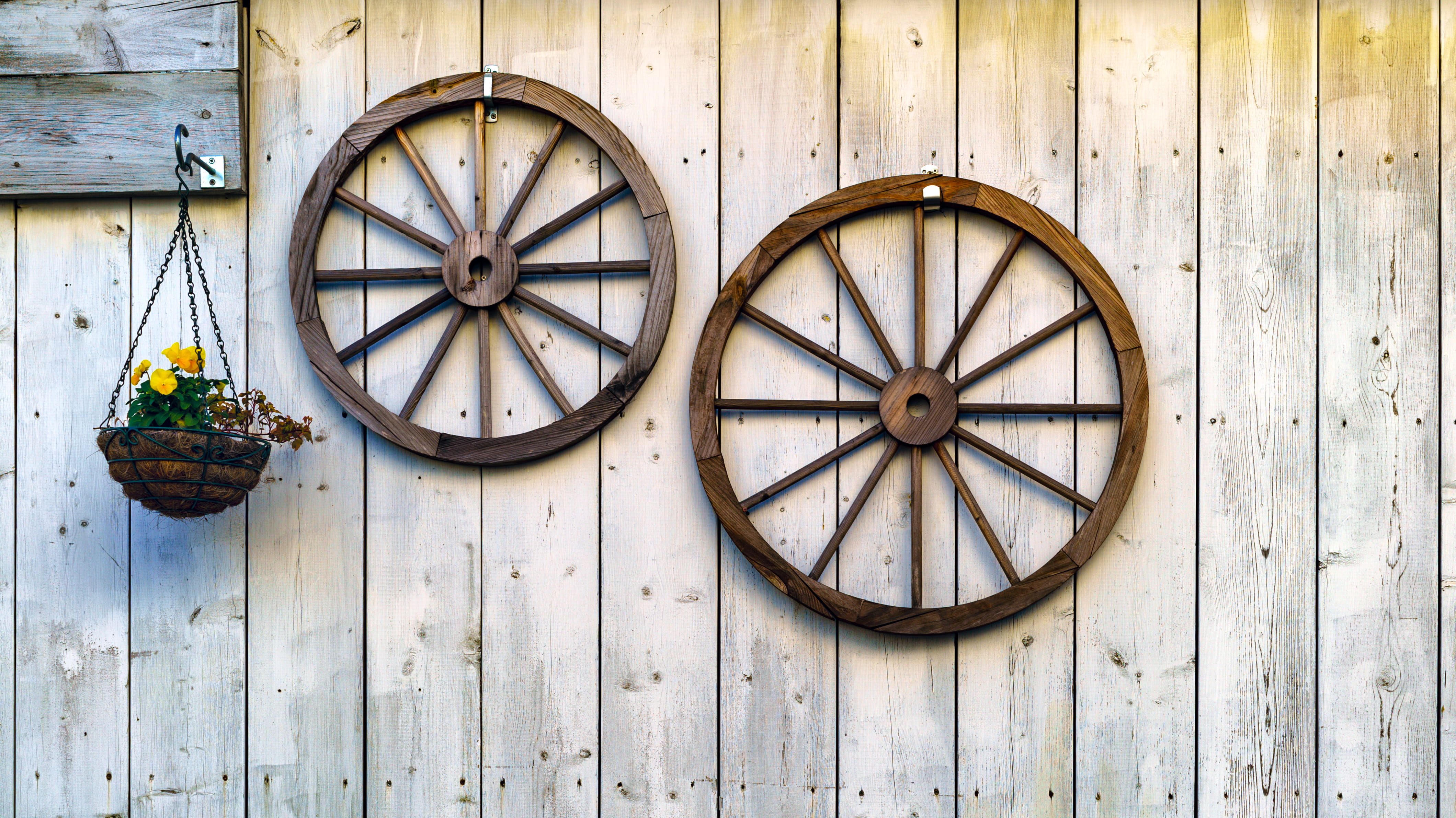 clock, wheel, 4K, mounted, spoke, carriage, two, tower, flower, brown, window, architecture, day, pattern, shape, door, circle, time, plant, tire, building, HD Wallpaper