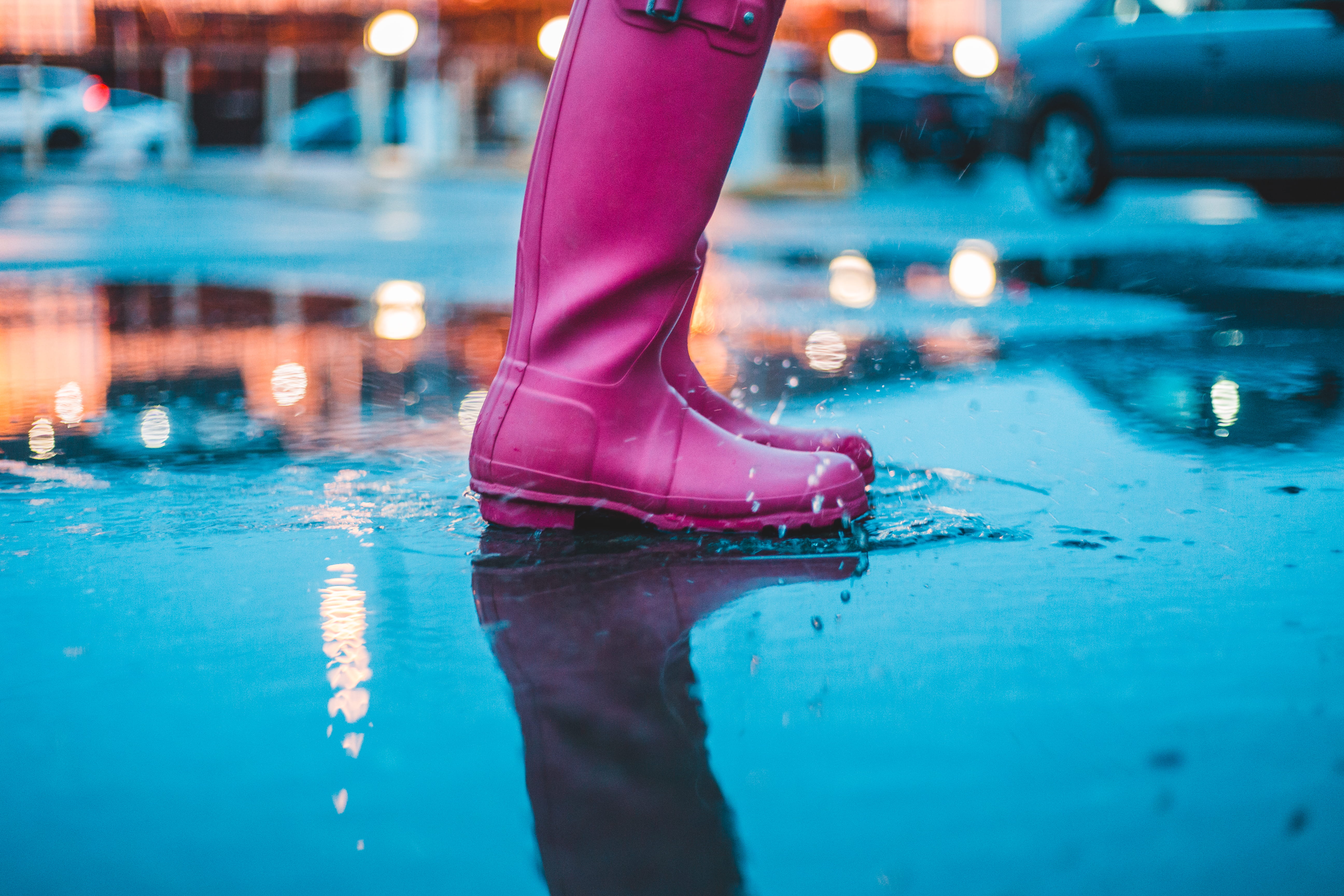 one person, pink color, human leg, city, high heels, ankle, clothing, portrait, wearing, human body part, coat, urban, person, boot, 5K, water, illuminated, HD Wallpaper