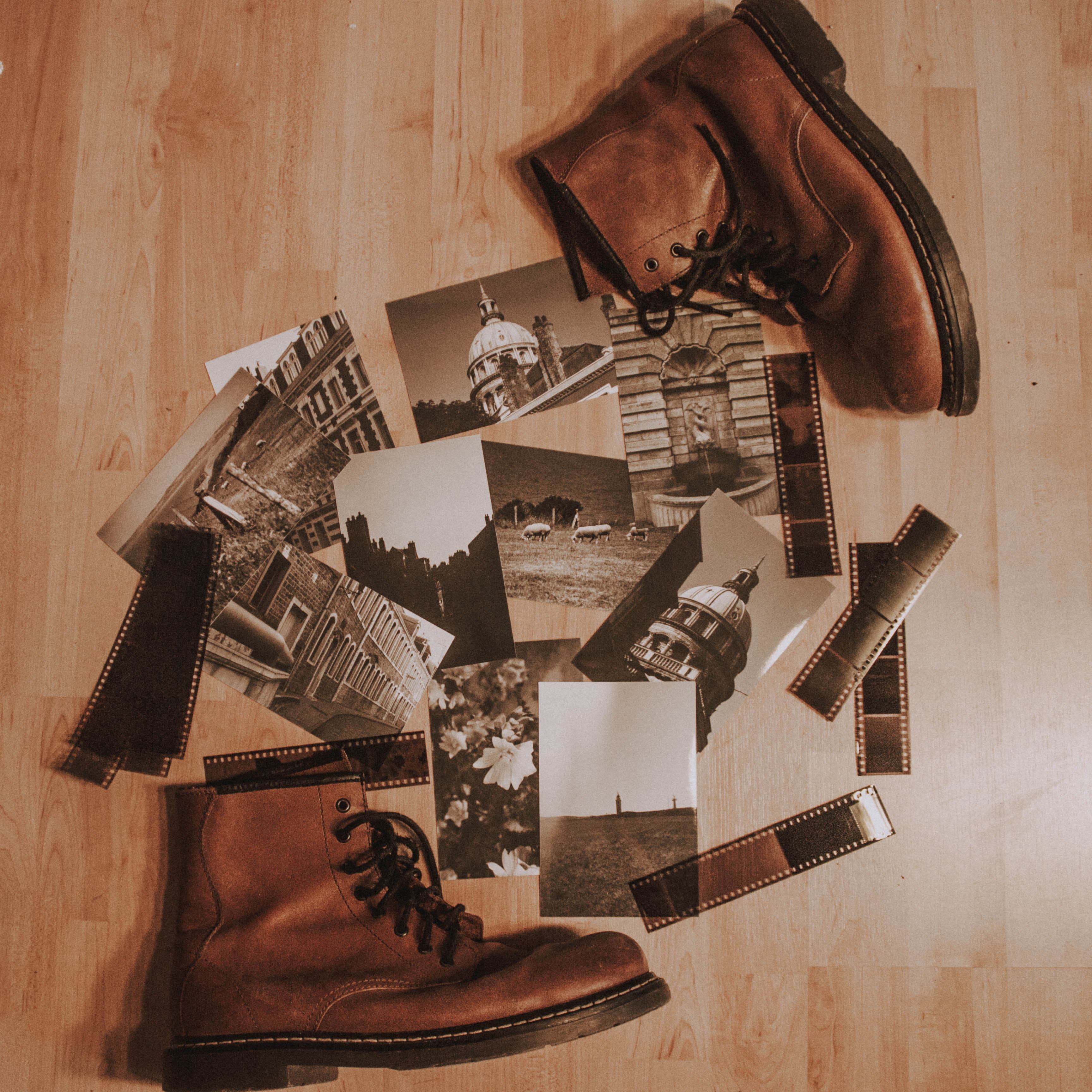 floor, collage, no people, wood, fashion, poster, pair, negative, style, table, vintage, film, leather, wooden floor, paper, indoors, flooring, footwear, Phone HD Wallpaper