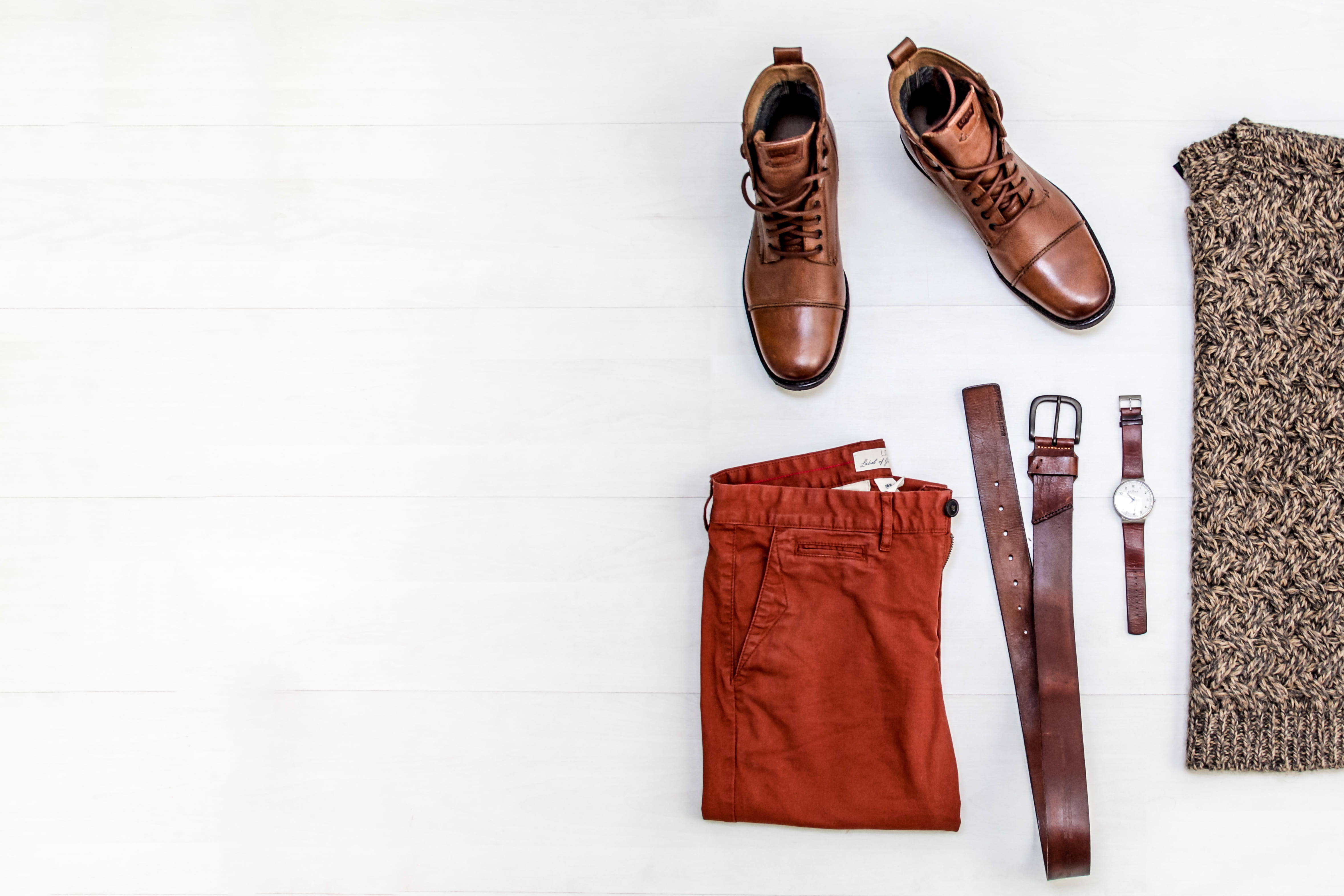 gold, indoors, high angle view, boot, brown, shoe, colored, organization, boots, leather, pants, round, 4K, copy space, personal accessory, clothing, no people, HD Wallpaper