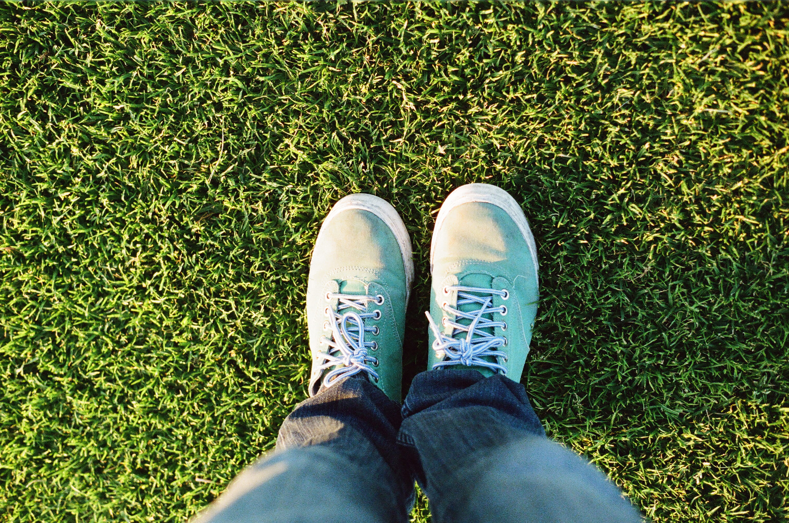 human limb, green color, lawn, field, wearing, casual clothing, person, one person, feet, plant, blue, man, outdoors, land, human leg, 2K, human body part, HD Wallpaper
