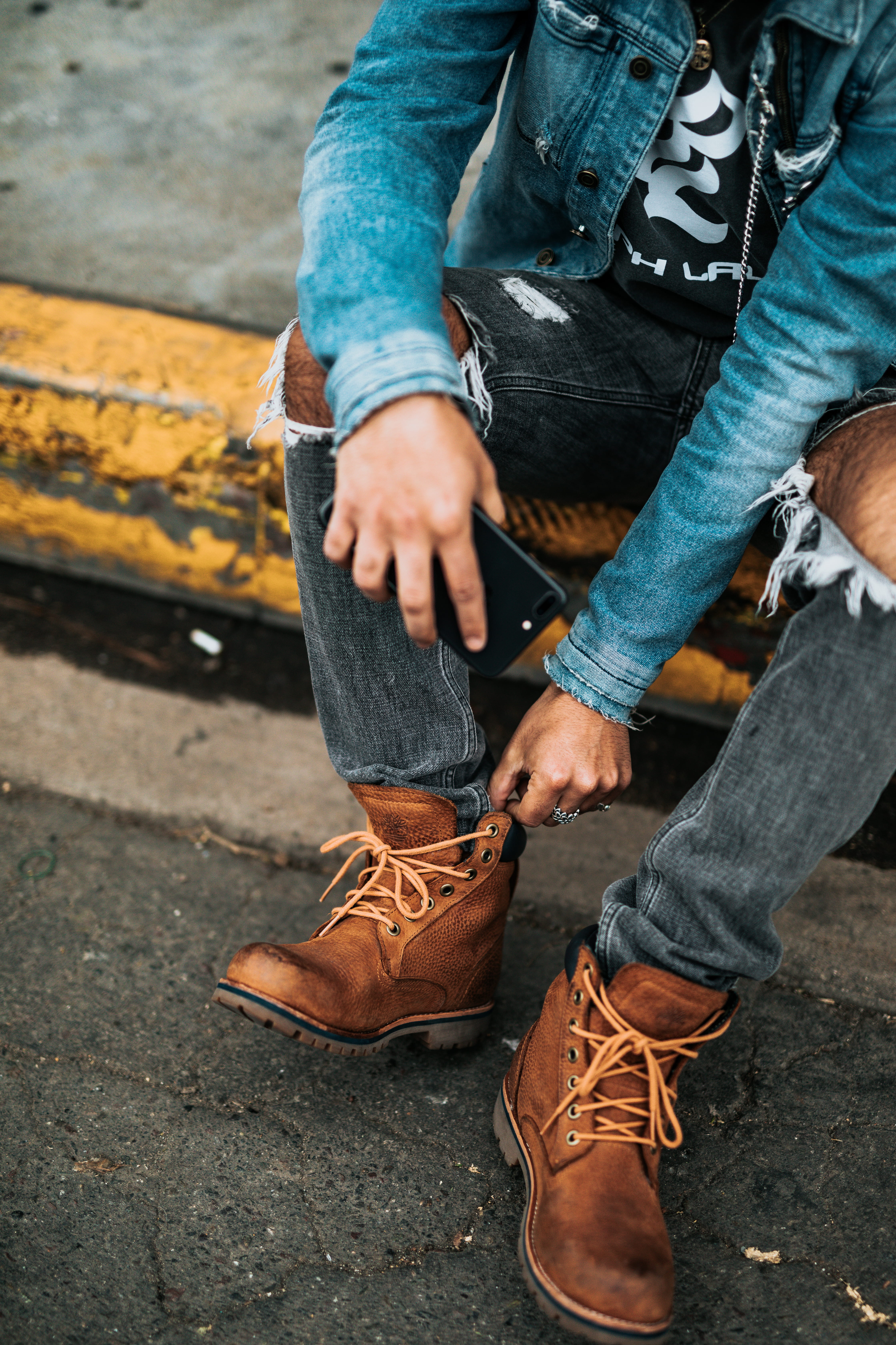 men, outdoors, transportation, standing, shoes, casual clothing, human limb, denim, laces, model, roadside, mobile, low section, real people, hands, ring, Phone HD Wallpaper