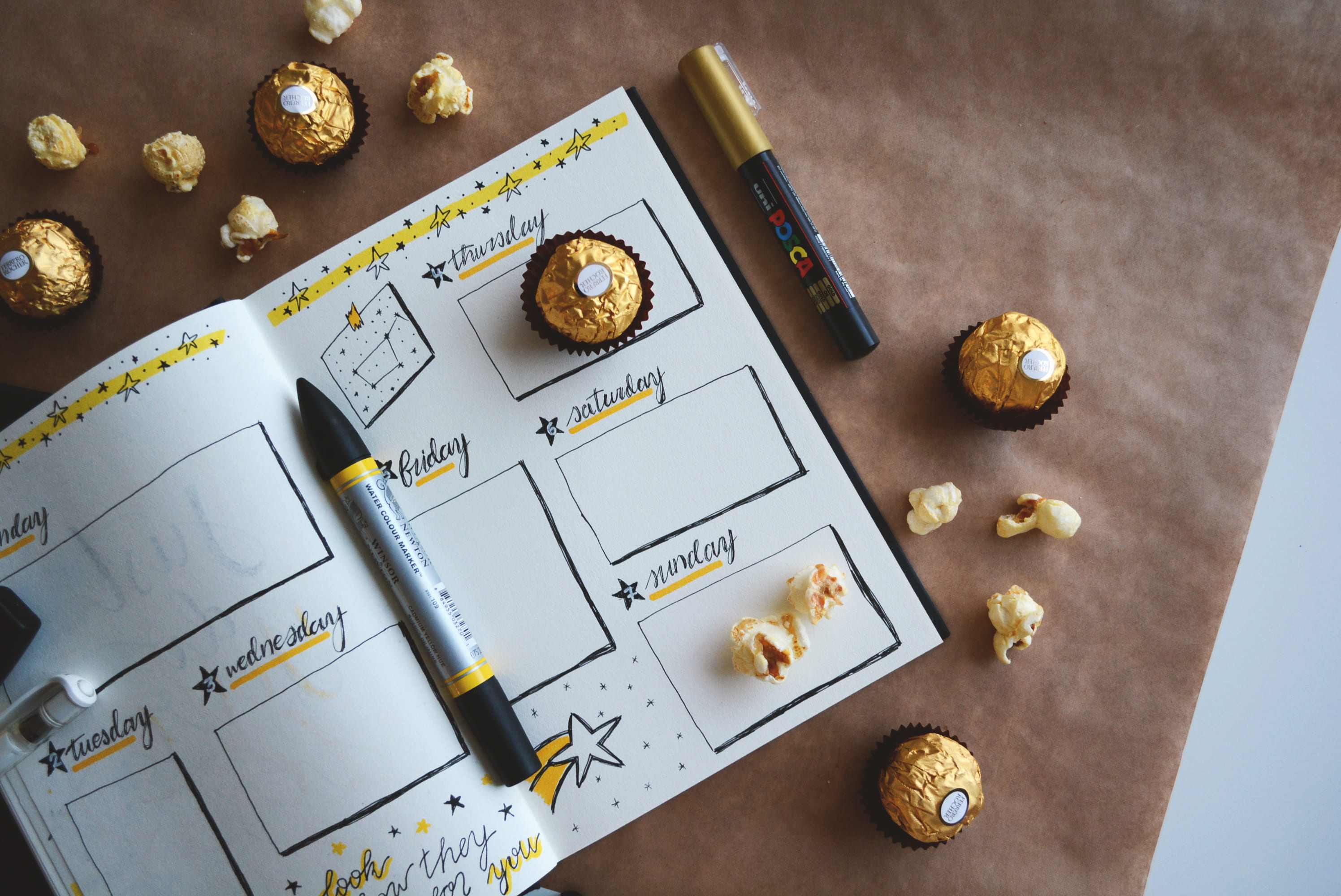 drink, cookie, ferrero, variation, indoors, table, directly above, studio shot, no people, marker, high angle view, book, handlettering, snack, 2K, chocolates, HD Wallpaper