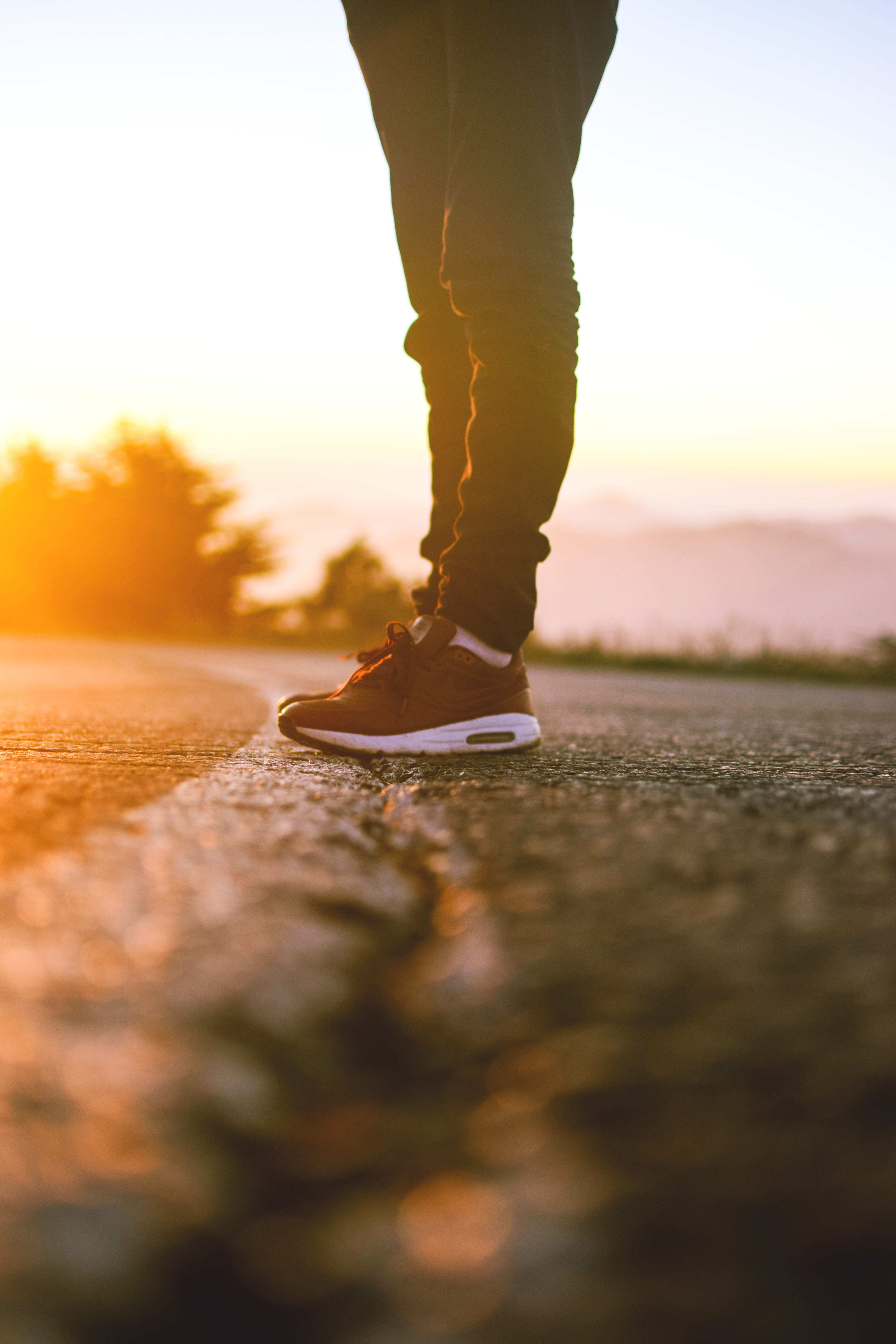 nature, feet, jeans, mobilechallenge, sunlight, outdoorchallenge, road, sky, person, sneakers, sport, human limb, one person, human leg, 5K, low section, Phone HD Wallpaper