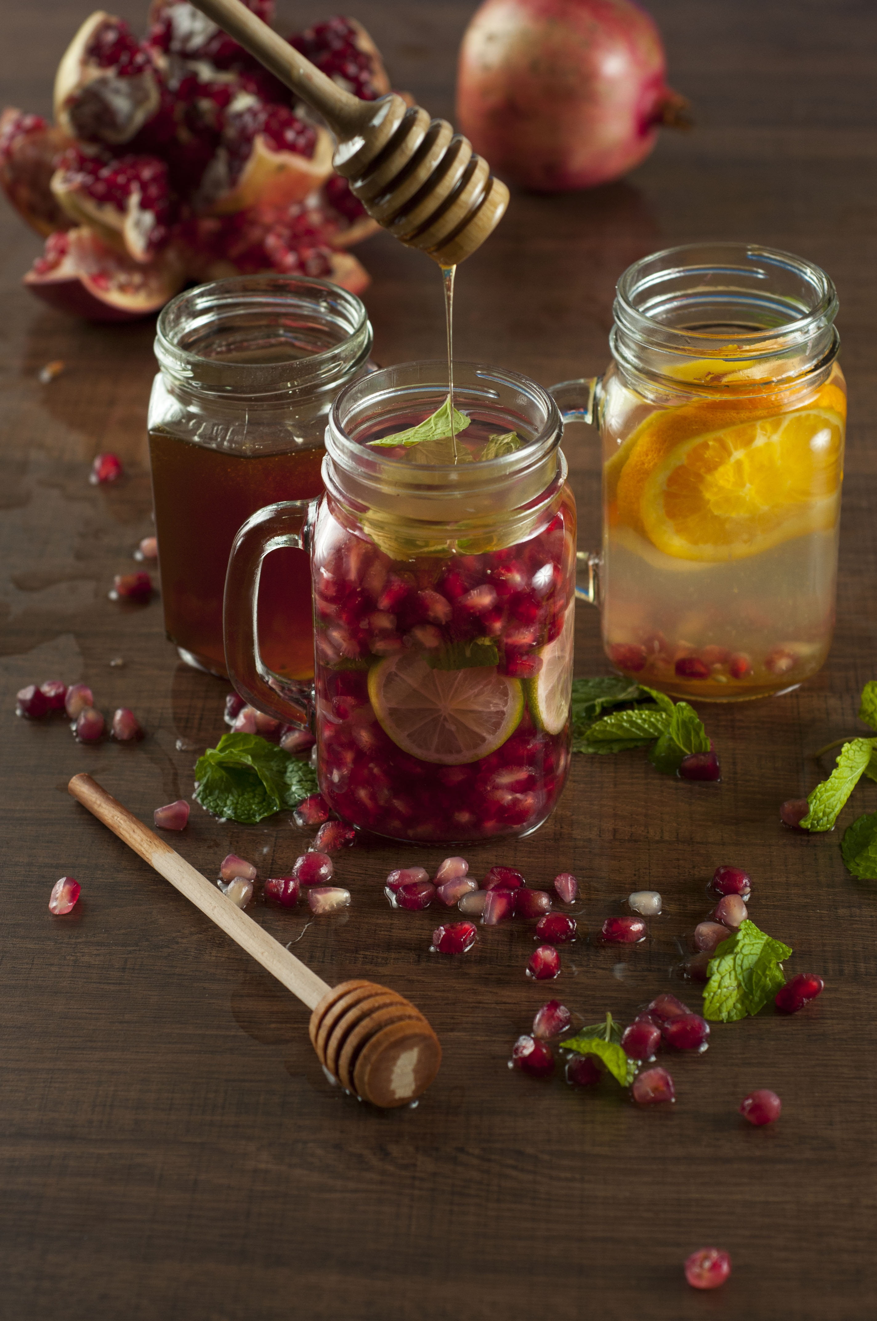 still life, jar, orange, berry fruit, freshness, dieting, clear, glass, no people, herb, transparent, healthy, lemon, table, detox, raw, glass - material, Phone HD Wallpaper