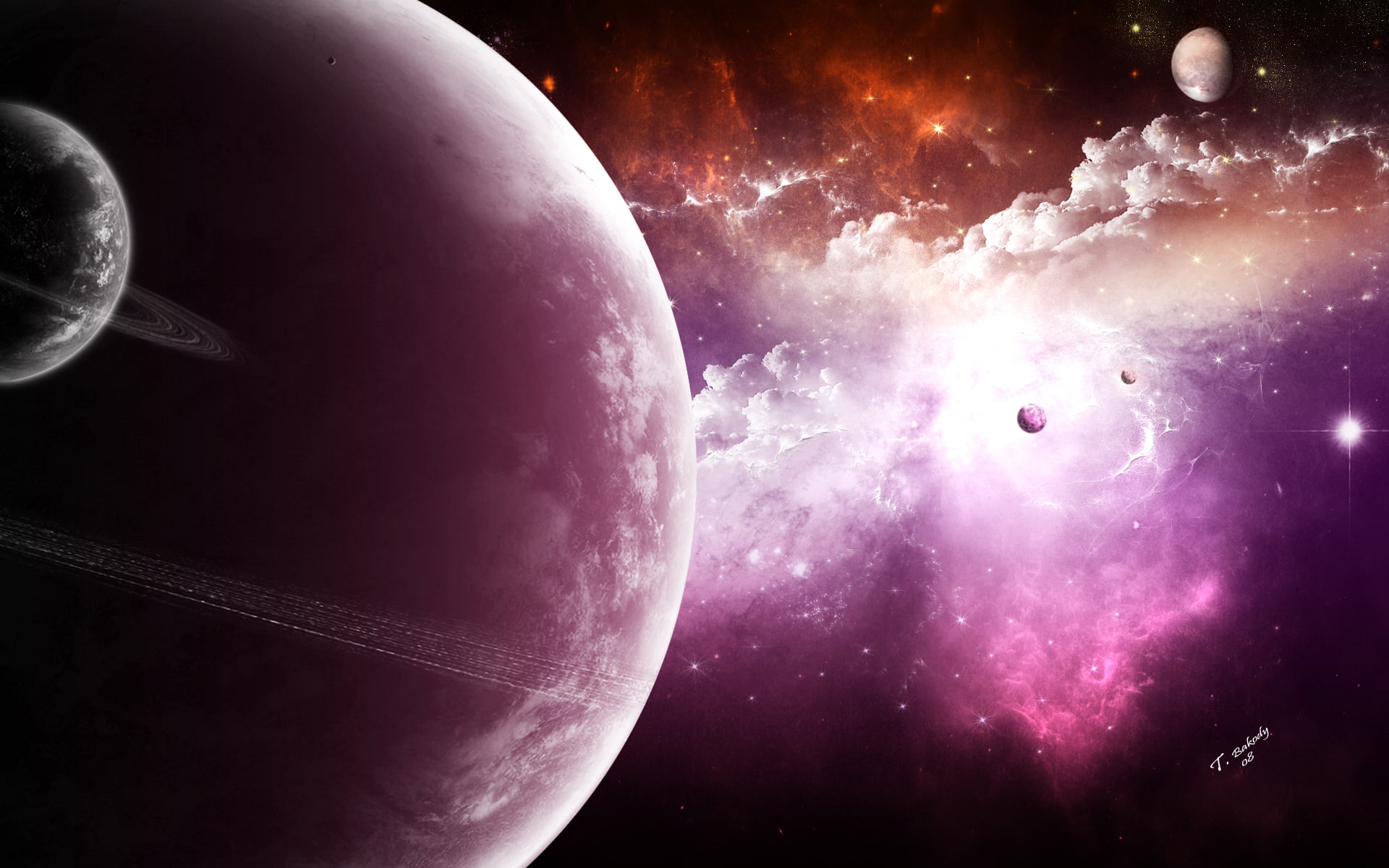 pink, space, 1080P, planets, digitalcomposition, nebula, purple, x, science, astronomy, HD Wallpaper