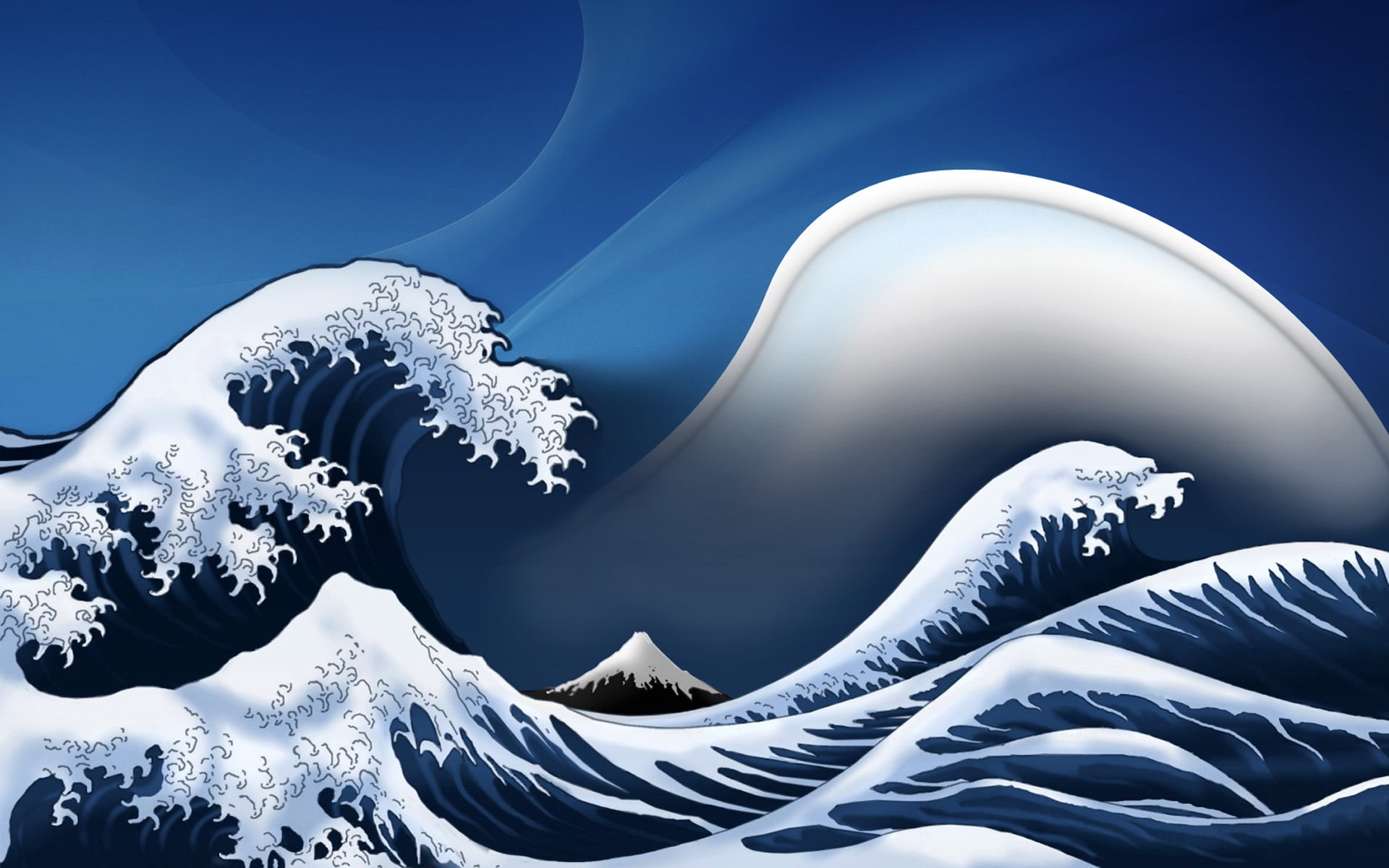 digitalcomposition, digital composite, tranquility, os, close-up, white, 1080P, wave, light - natural phenomenon, blue background, creativity, sky, pattern, HD Wallpaper