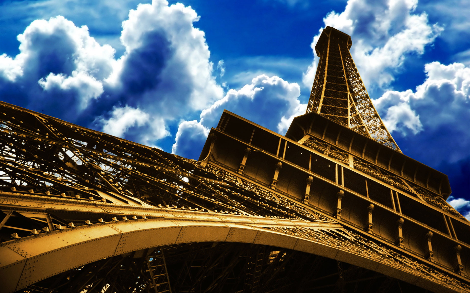 skyscrapers, la, eiffeltower, clouds, bridge, tower, nature, outdoors, cloud - sky, brown, travel destinations, tourism, sky, 1080P, transportation, d, HD Wallpaper