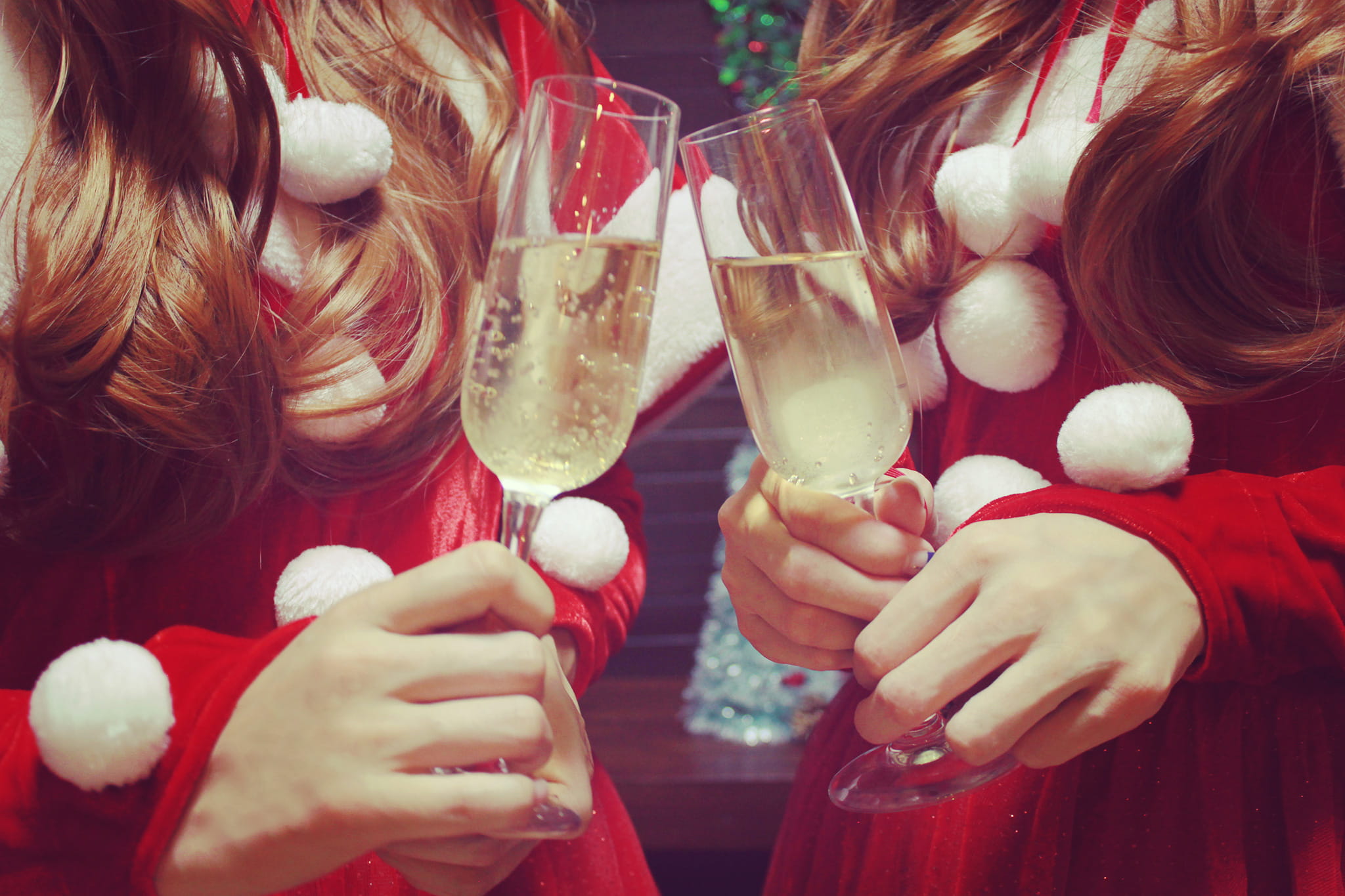 leisure activity, happiness, people, fun, togetherness, celebration, christmas, hand, food and drink, two, women, young Women, cheerful, dresses, wine, HD Wallpaper