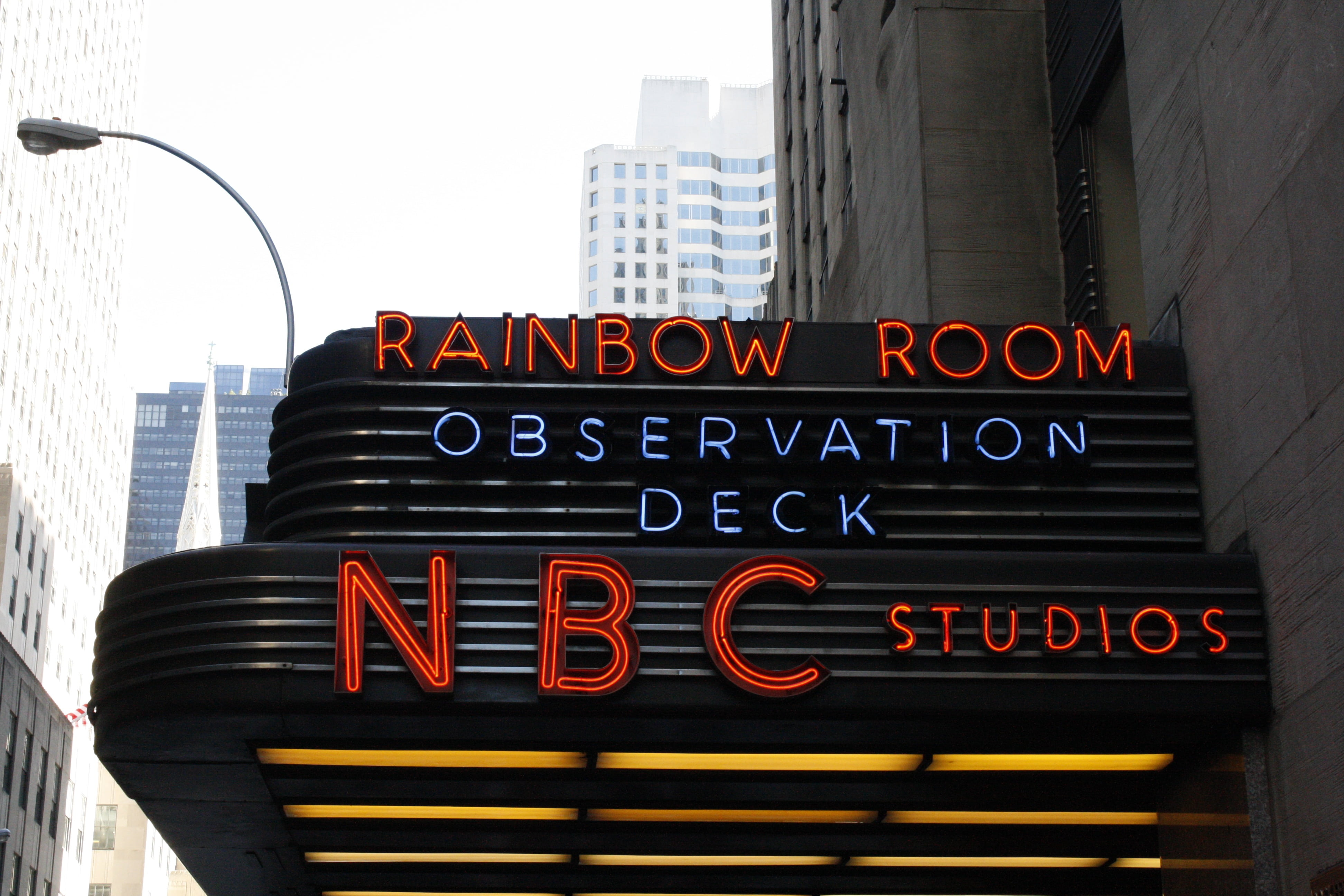 nbc, no people, sign, office building exterior, outdoors, building exterior, nyc, lighting equipment, neon, built structure, western script, day, building, HD Wallpaper