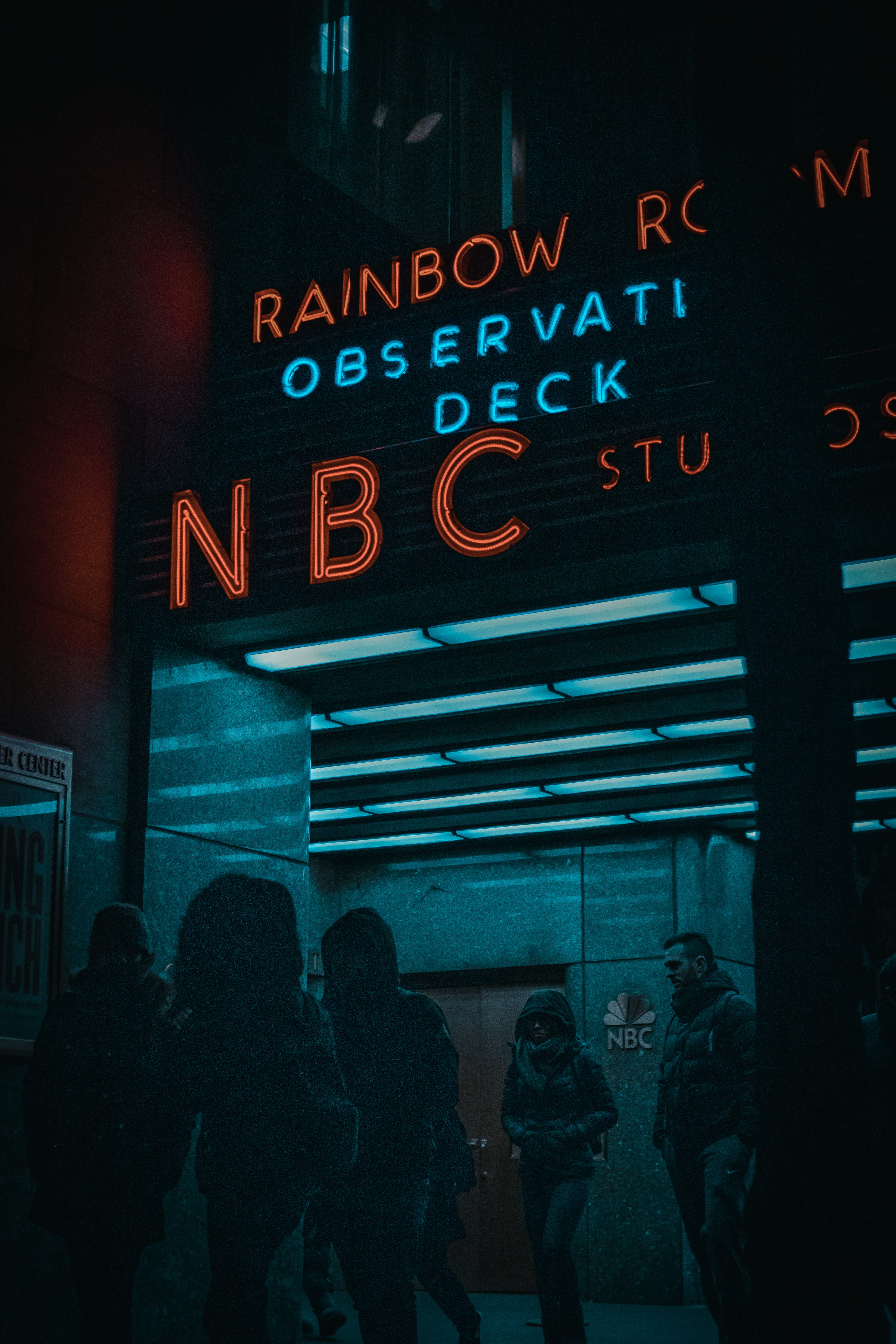 5K, architecture, illuminated, store, nbc, women, communication, window, sign, people, text, information, nightlife, number, rainbow, city, real people, Phone HD Wallpaper