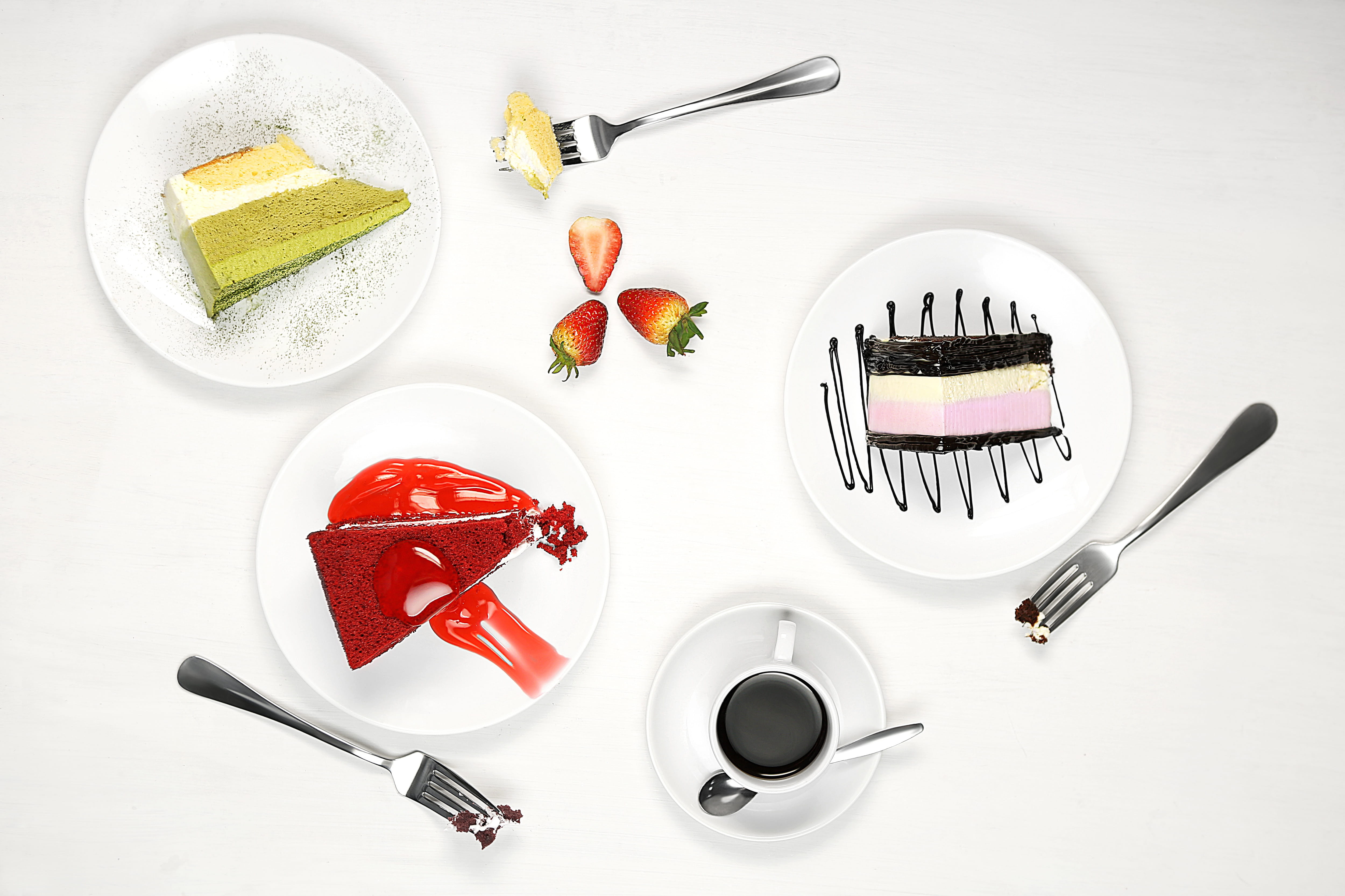 food, breakfast, no people, refreshment, indoors, dessert, table knife, fork, fruit, 4K, eating utensil, coffee - drink, desserts, kitchen utensil, plate, HD Wallpaper